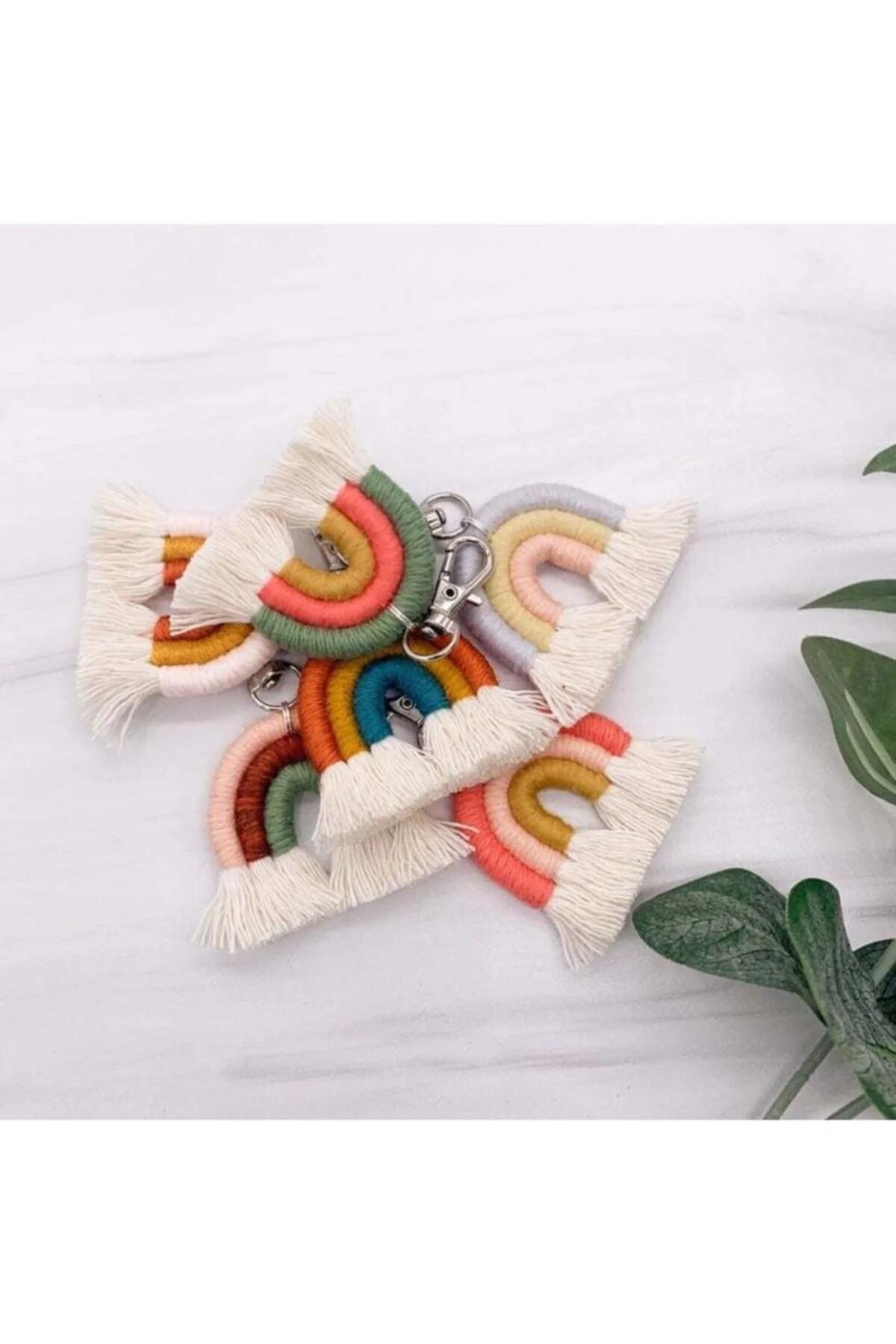 جلیقه کلید جاکلیدی رنگین کمان MACRAME دست ساز 5 عدد Renklidolap