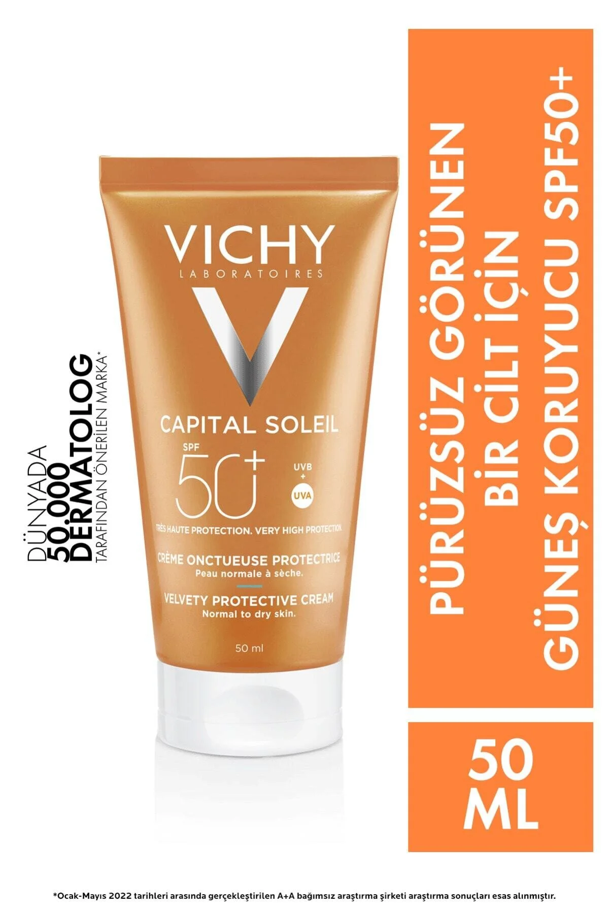کرم ضد آفتاب صورت CAPITAL SOLEIL VELVETY بسیار محافظت بالا SPF 50+ 50 میل ویشی Vichy