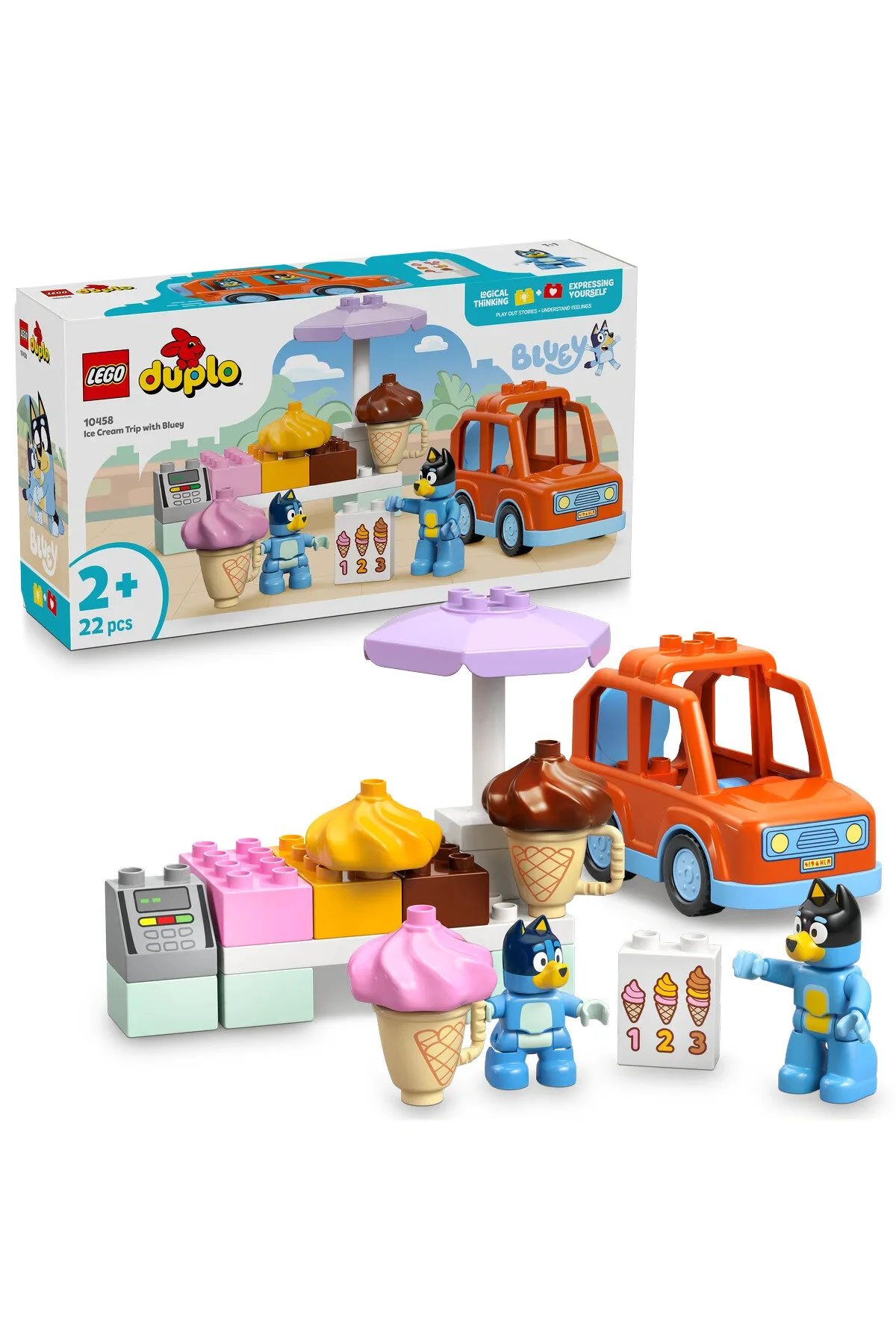لگو و اسباب بازی های ساخت محور DUPLO BLUEY: ICE CREAM CRUISE WITH BLUEY 10458 شامل وسیله نقلیه برای کودکان 2 سال به بالا از ترکیه LEGO