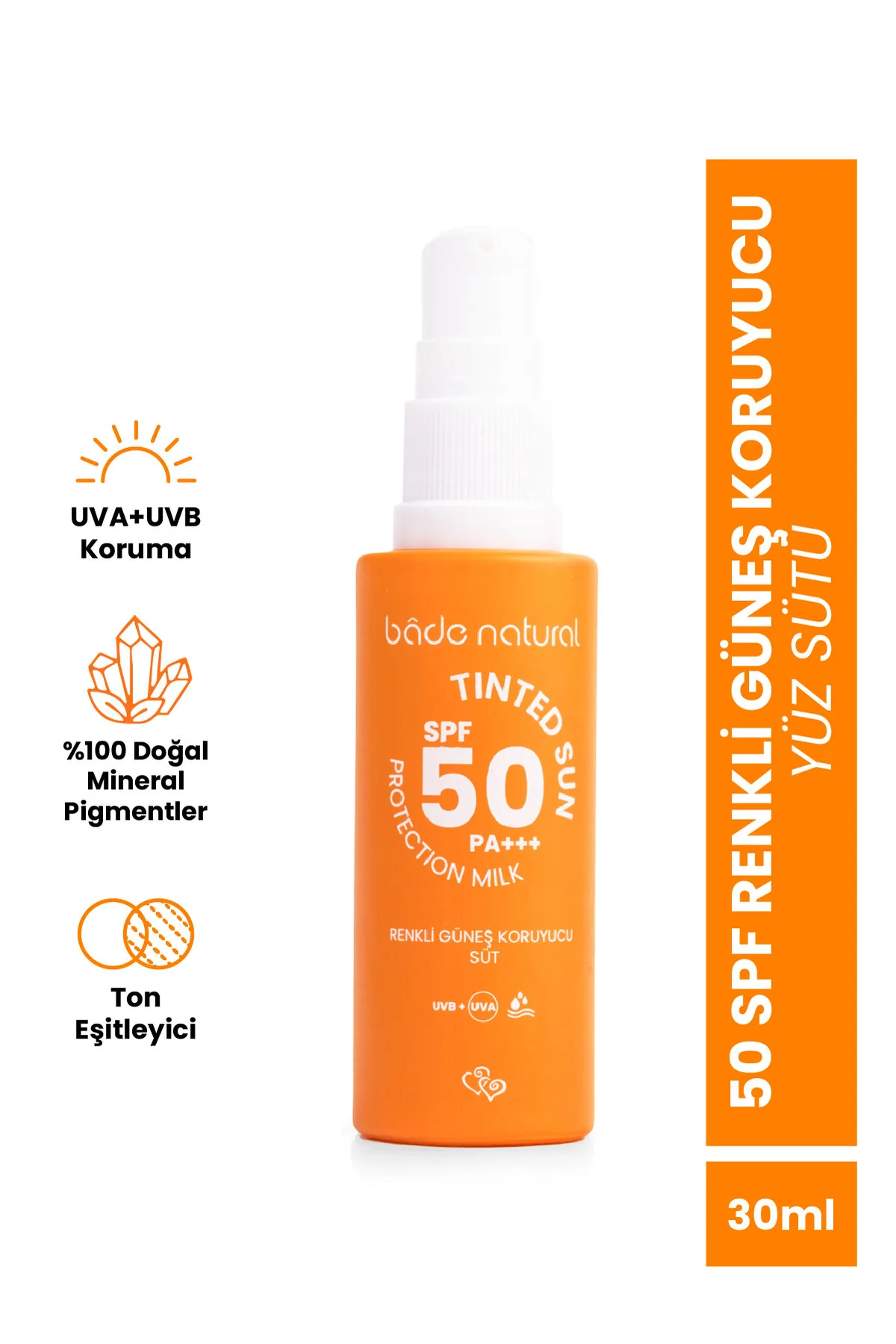 کرم ضد آفتاب صورت رنگی با SPF 50 حجم 30 میلی لیتر بادا ناتورال Bade Natural