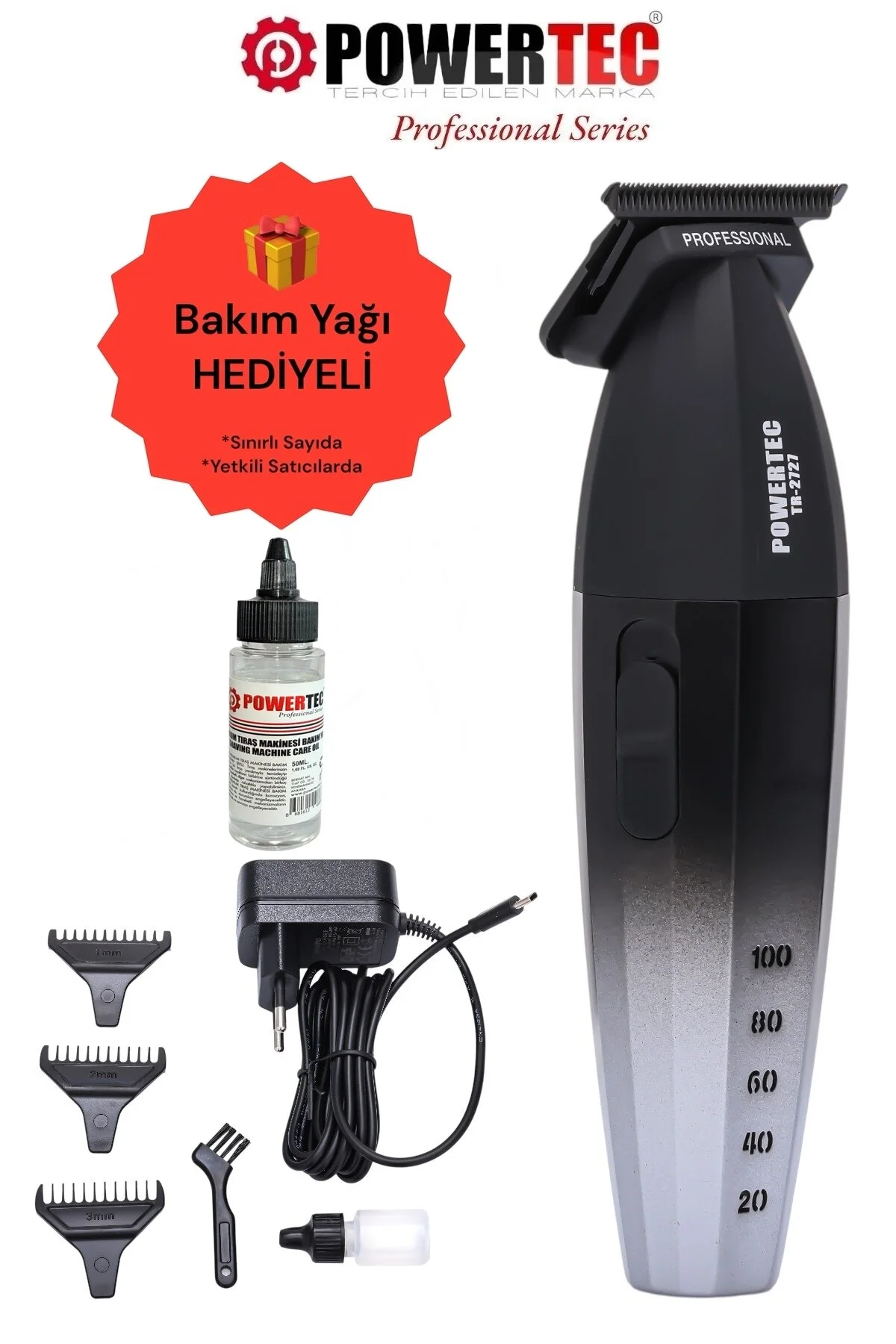 ماشین اصلاح سیاه برقی Tr 2727 مشکی Professional Usb ریش تراش Nape Drawing پاورتچ  Powertec
