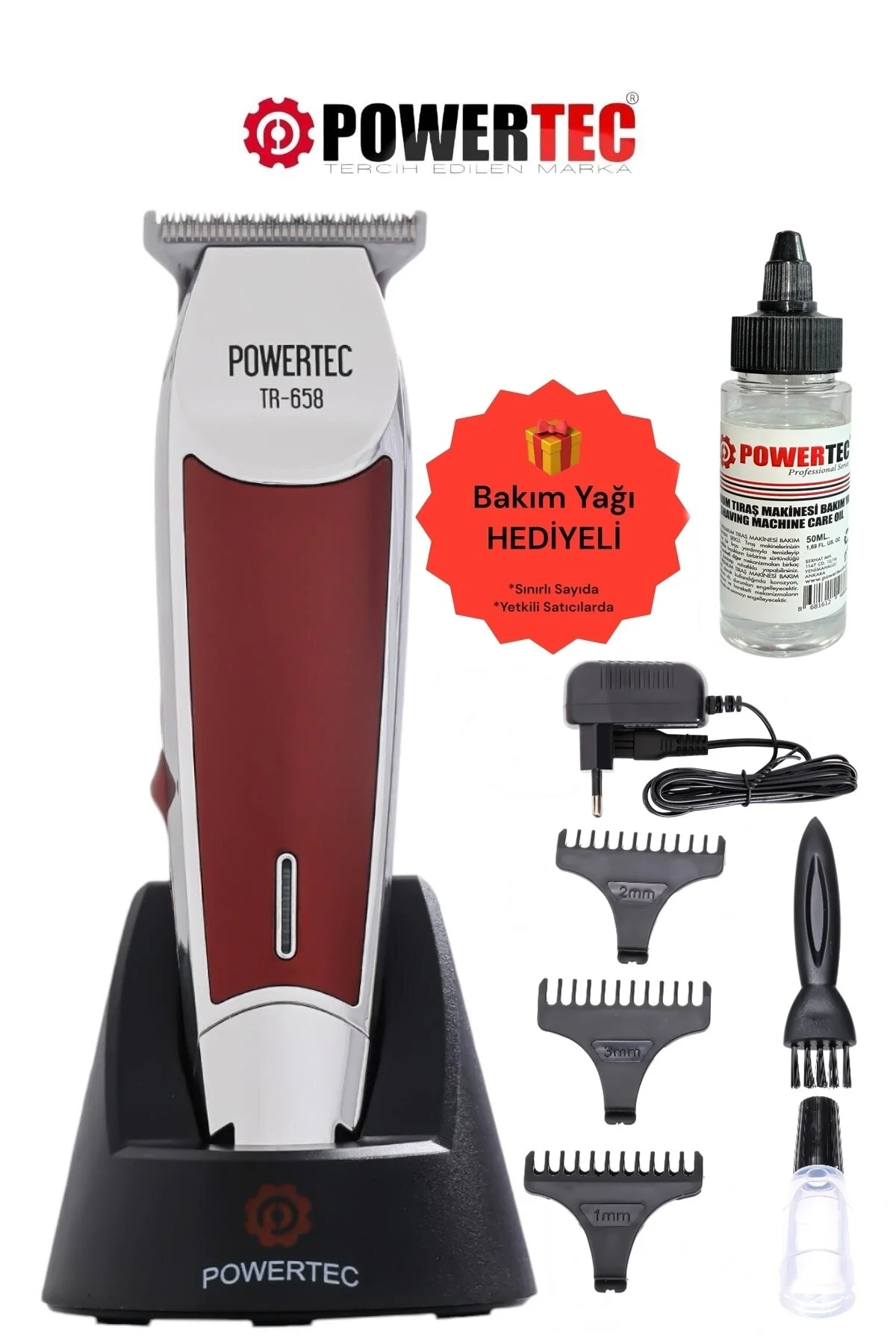 ماشین اصلاح قرمز برقی سری حرفه ای Tr 658 Beard Nape مو پاورتچ  Powertec