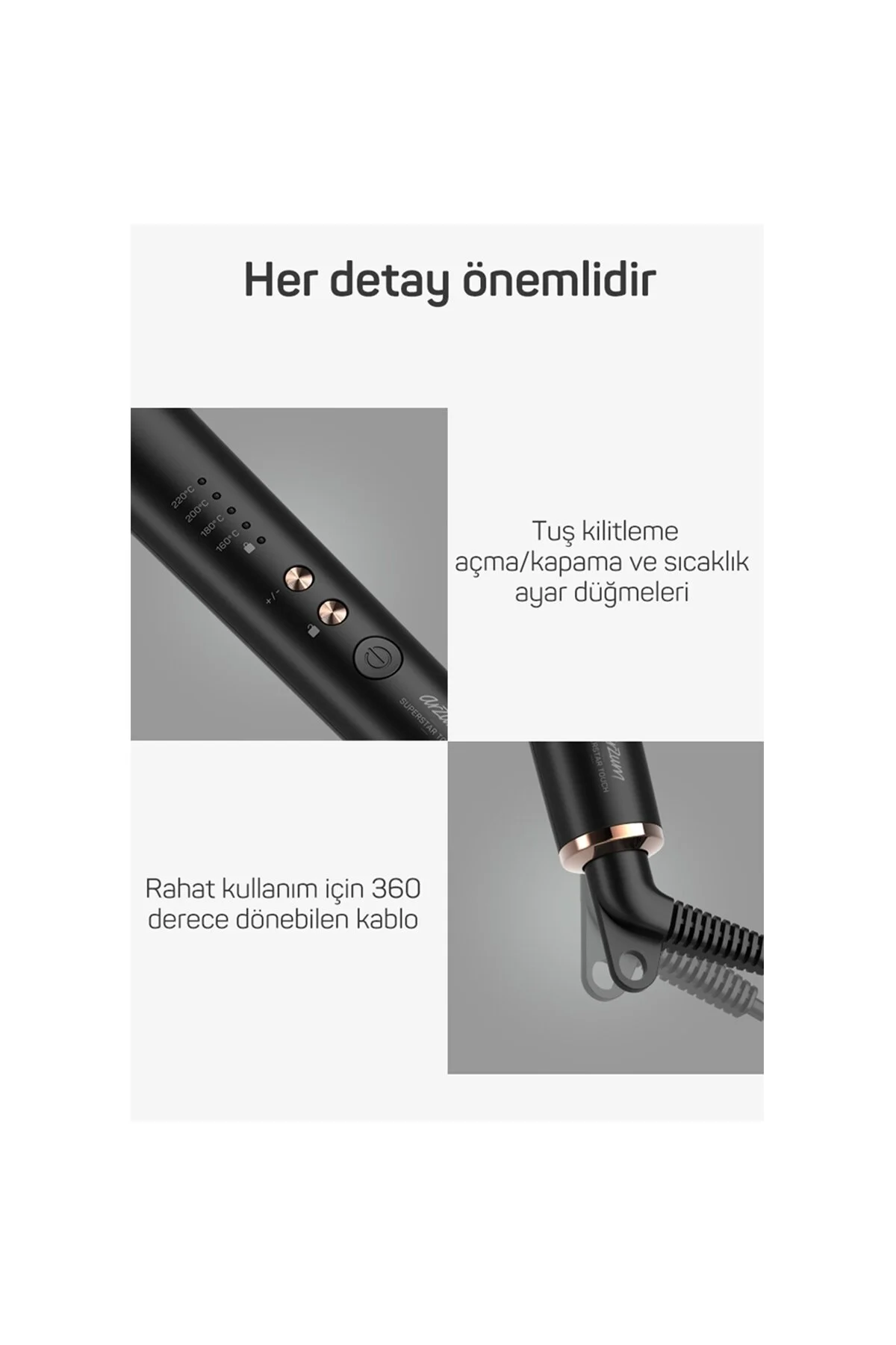 اتو مو سیاه و حالت دهنده ی Ar5068 Superstar Touch Hair Brush مشکی 5226Er Arzum