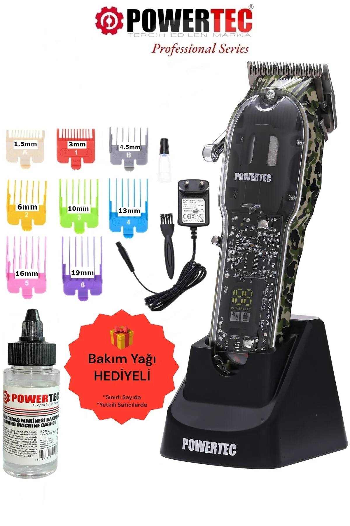 ماشین اصلاح قرمز برقی Tr 8700 ریش موی سیاه پاورتچ  Powertec