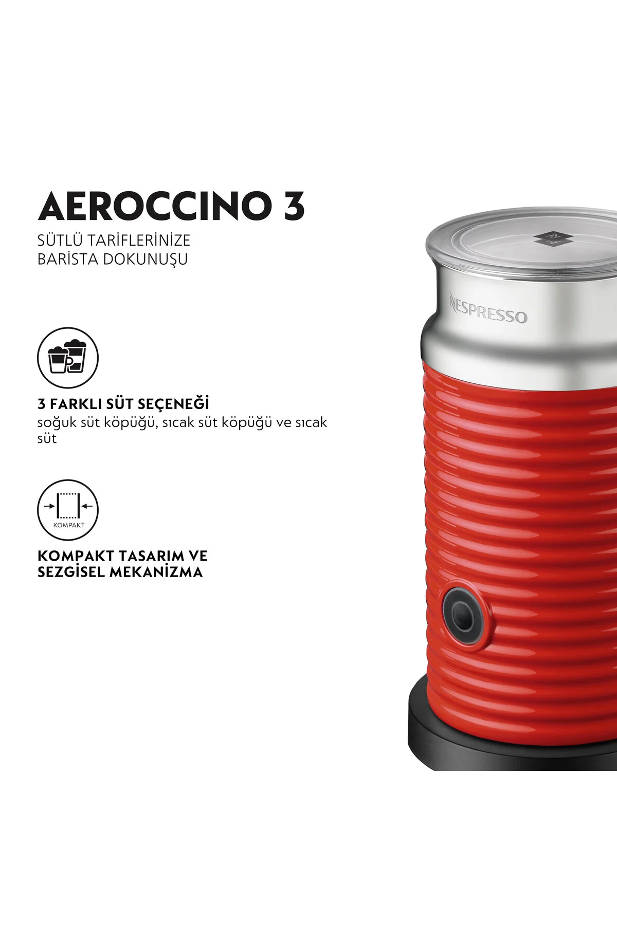 دستگاه اسپرسو و کاپوچینو قرمز کف سازی شیر 3 Nespresso