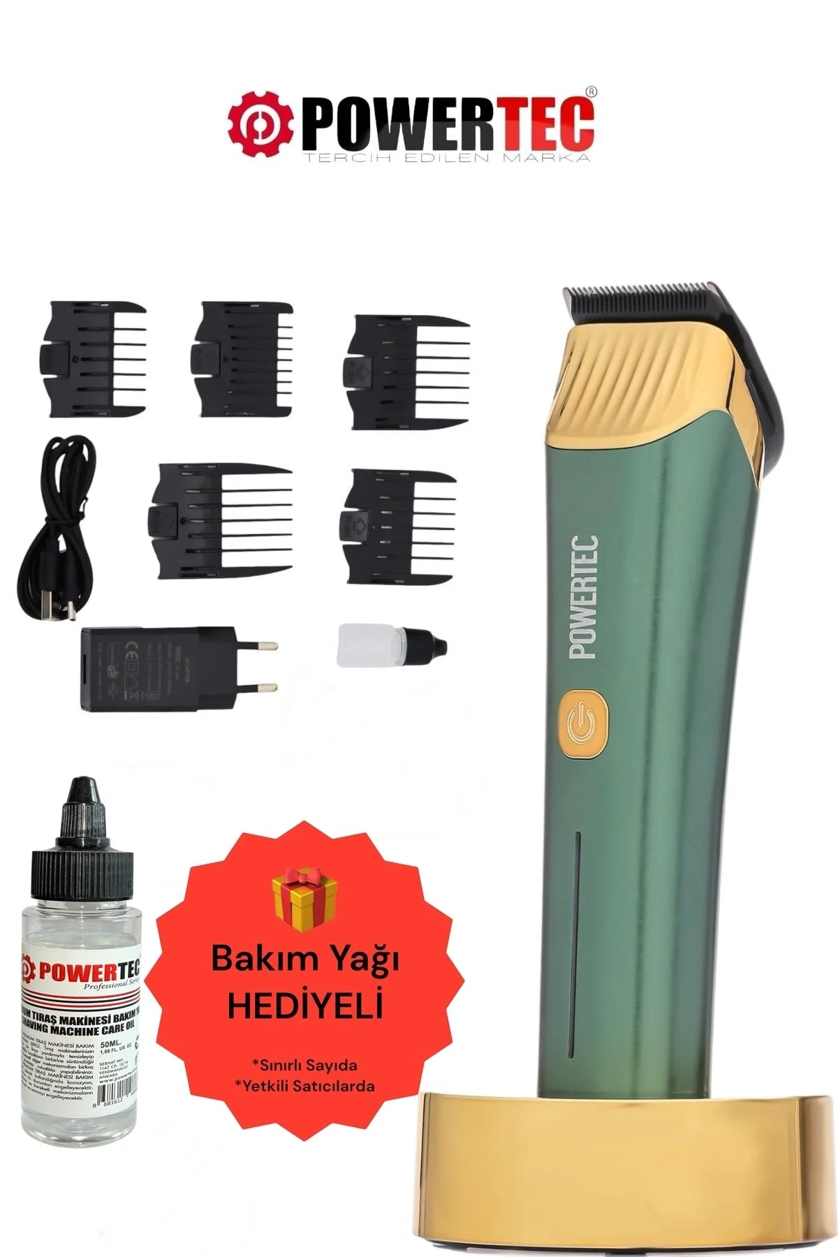 ماشین اصلاح سبز برقی Tr 9700 ریش تراش موی Usb حرفه ای پاورتچ  Powertec