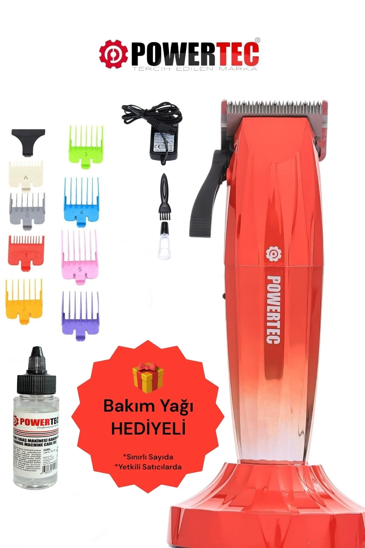 ماشین اصلاح قرمز برقی Tr 8800 متخصص ریش تراش موی Usb حرفه ای پاورتچ  Powertec