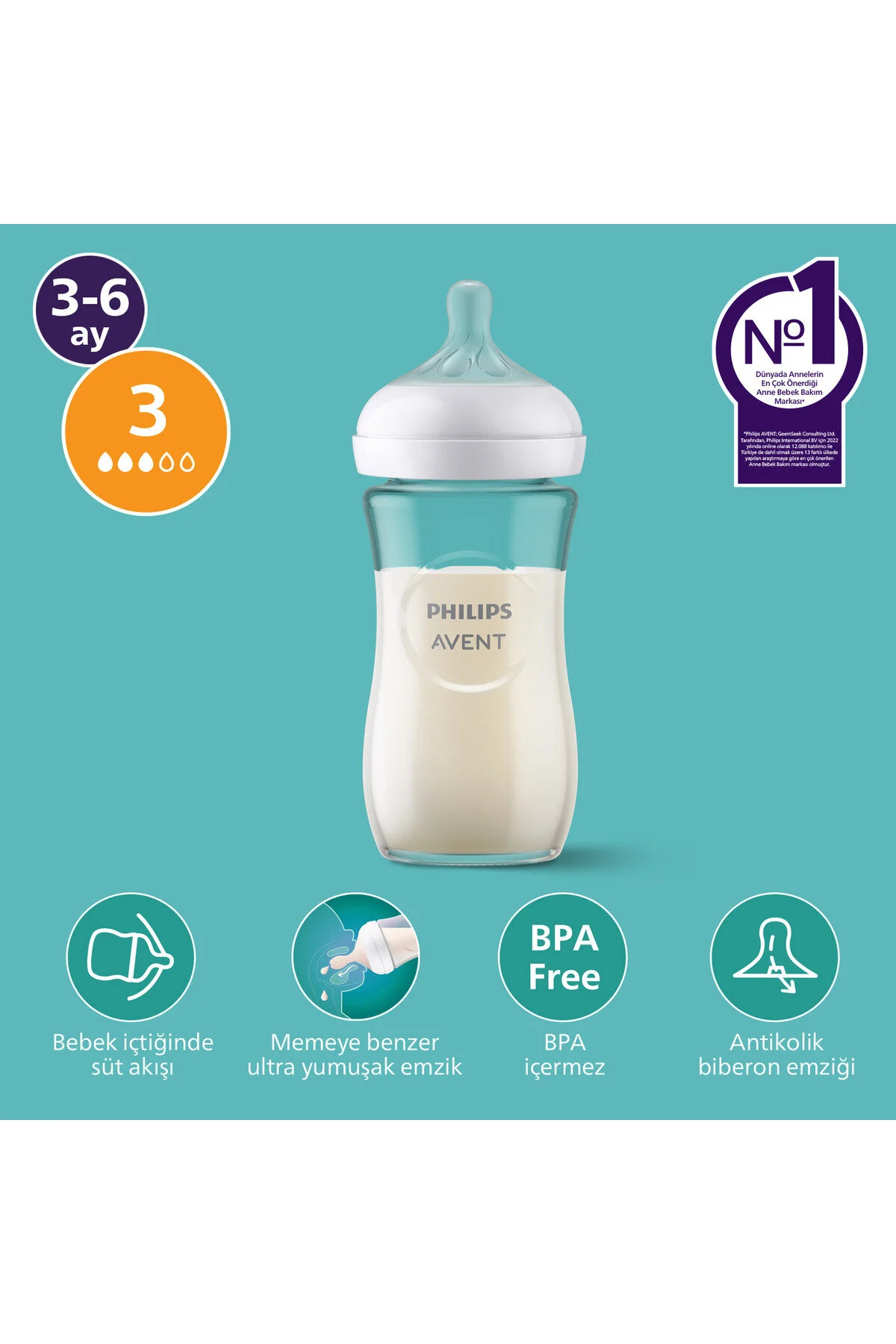 شیشه بطری ای پاسخ طبیعی 1 ماه+ 240 میل واکنش پستانک 01 Philips Avent