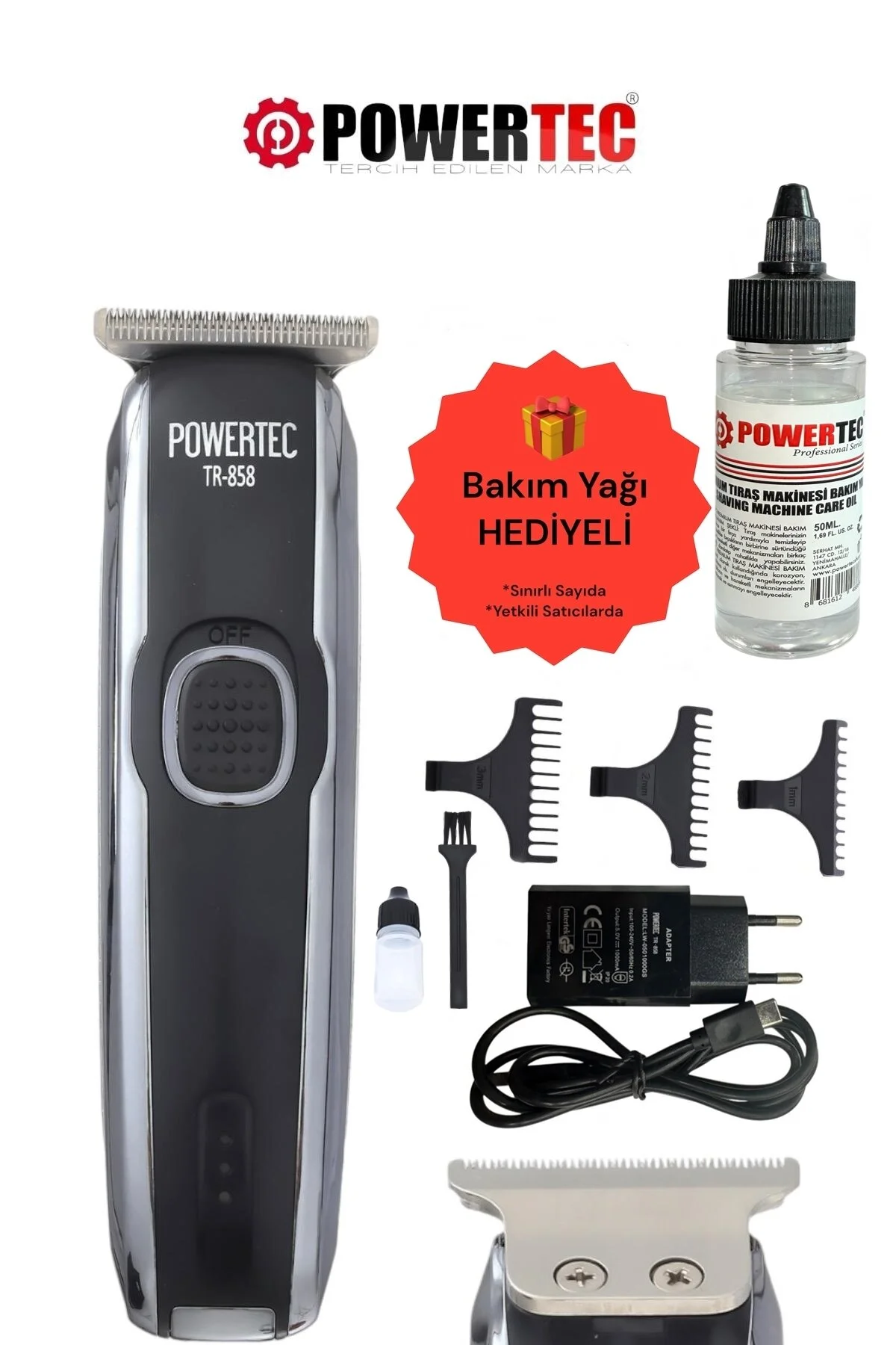 ماشین اصلاح سیاه برقی Tr 858 Usb حرفه ای شارژ شده موی ریش Nae پاورتچ  Powertec