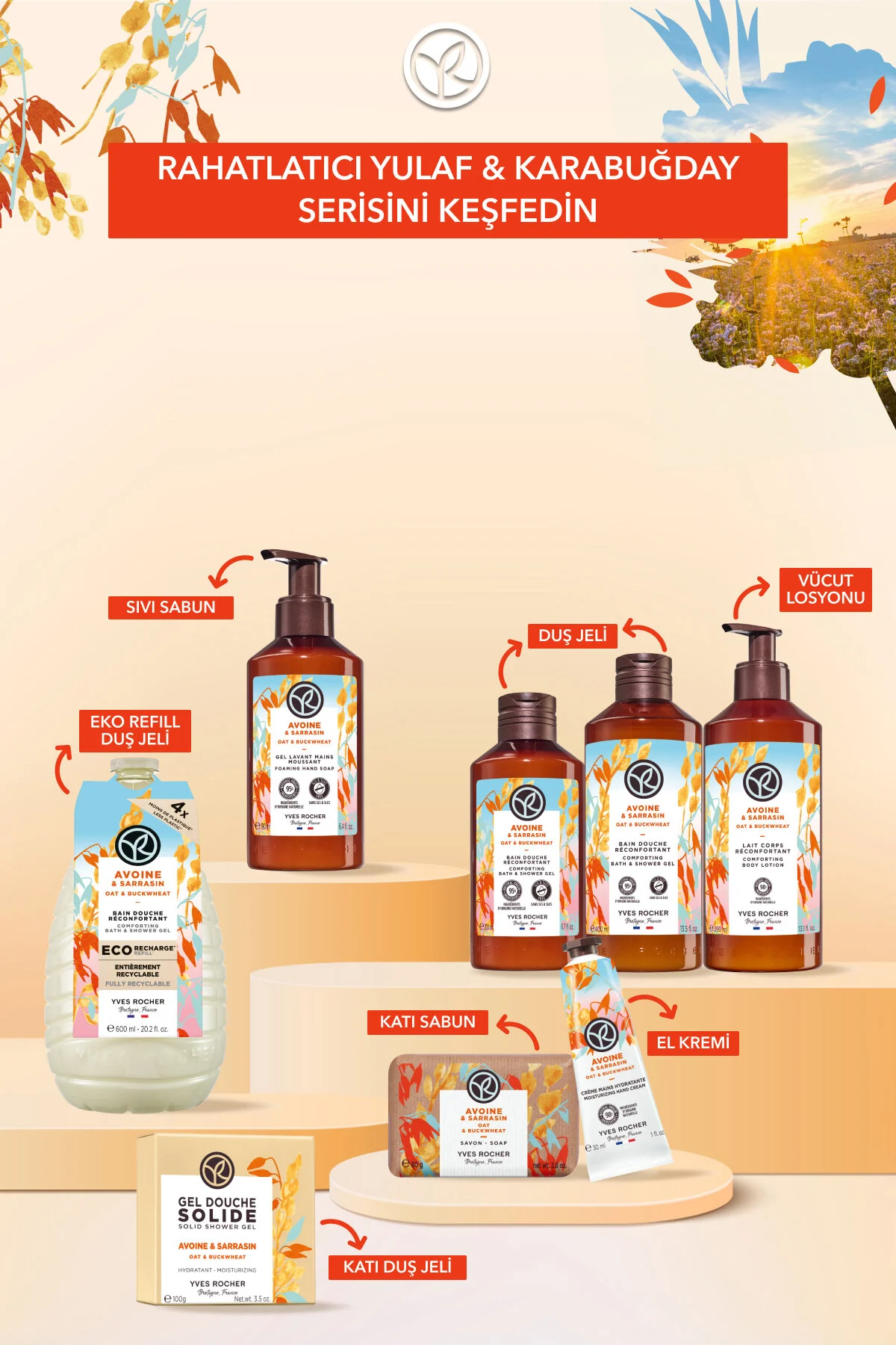 Yves Rocher کرم مرطوب کننده دست تسکین دهنده پوست جو و گندم سیاه 30 میل