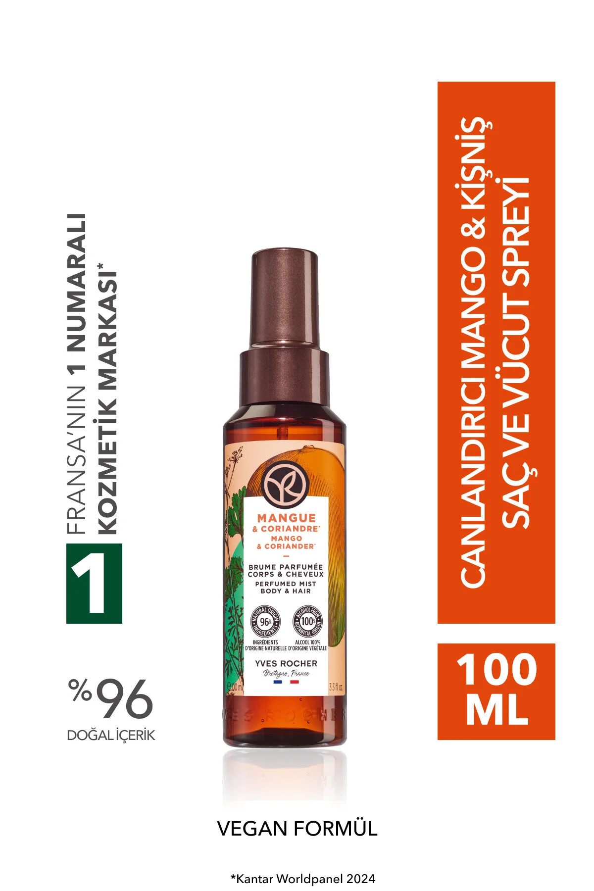 Yves Rocher اسپری مو و بدن احیا کننده مو و بدن رایحه انبه و گشنیز 100 میل
