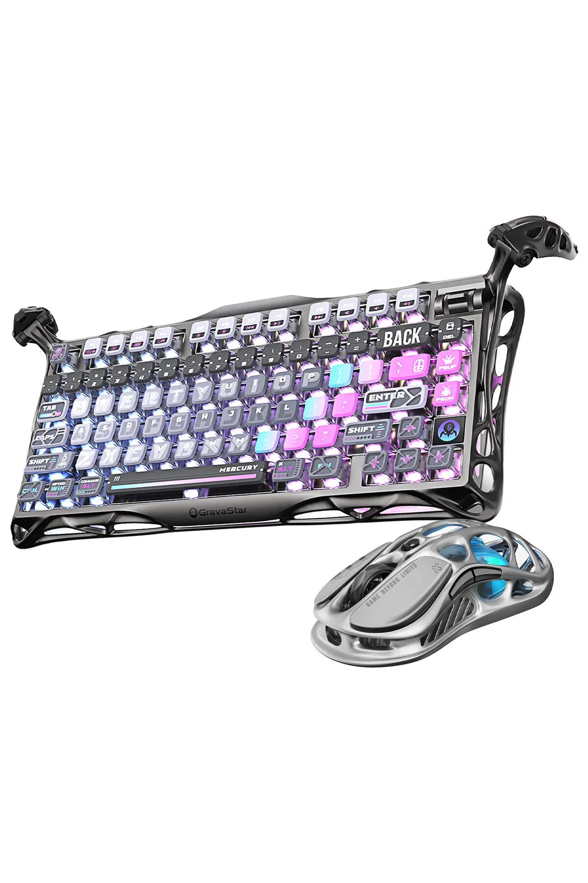 ست کیبورد و ماوس مخصوص بازی MERCURY K1 PRO+M1 PRO WIRELESS RGB LIGHT FARME KEYBOARD مجموعه نوری Gravastar