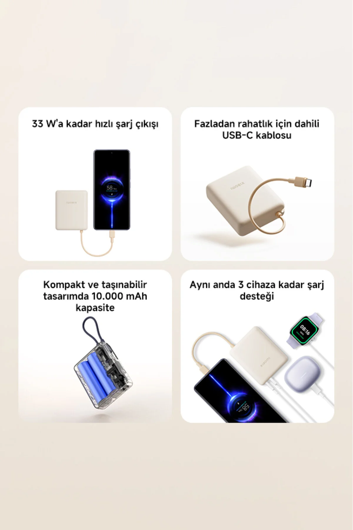پاوربانک کابل داخلی پرسرعت 10000MAH 33W شیائومی طراحی فشرده اورجینال Xiaomi