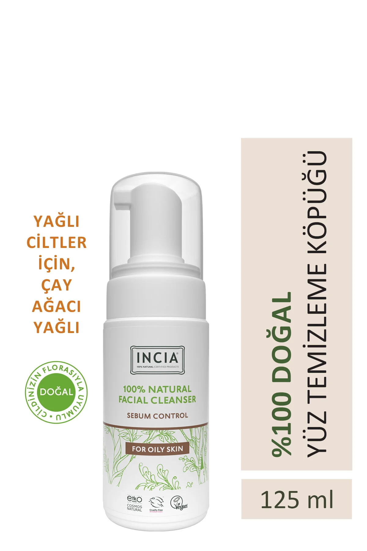 پاک کننده صورت فوم 100% طبیعی ابریشمی آرایش آکنه جوش سر سیاه پوست چرب وگان 125 میل INCIA