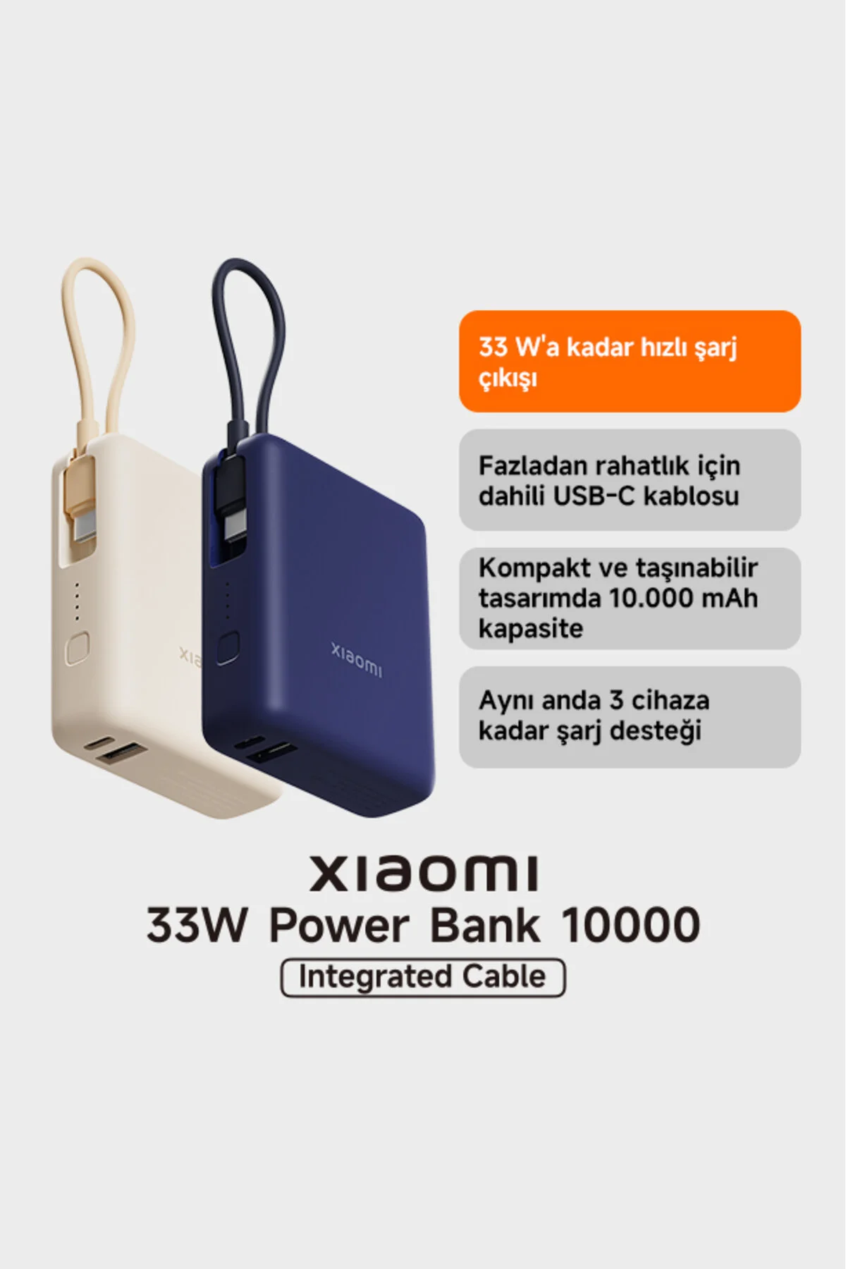 پاوربانک کابل داخلی پرسرعت 10000MAH 33W شیائومی طراحی فشرده اورجینال Xiaomi