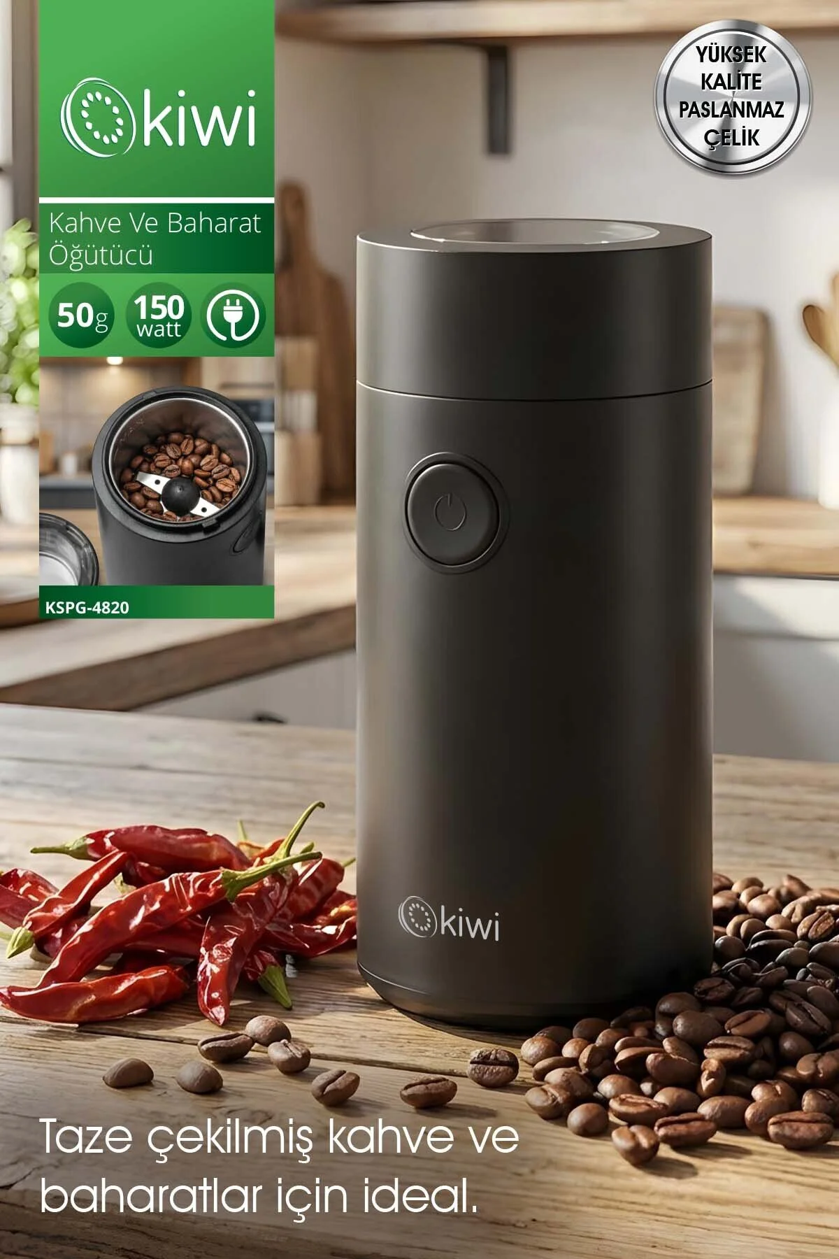 آسیاب قهوه الکترونیکی و ادویه مشکی KSPG 4820 اورجینال Kiwi