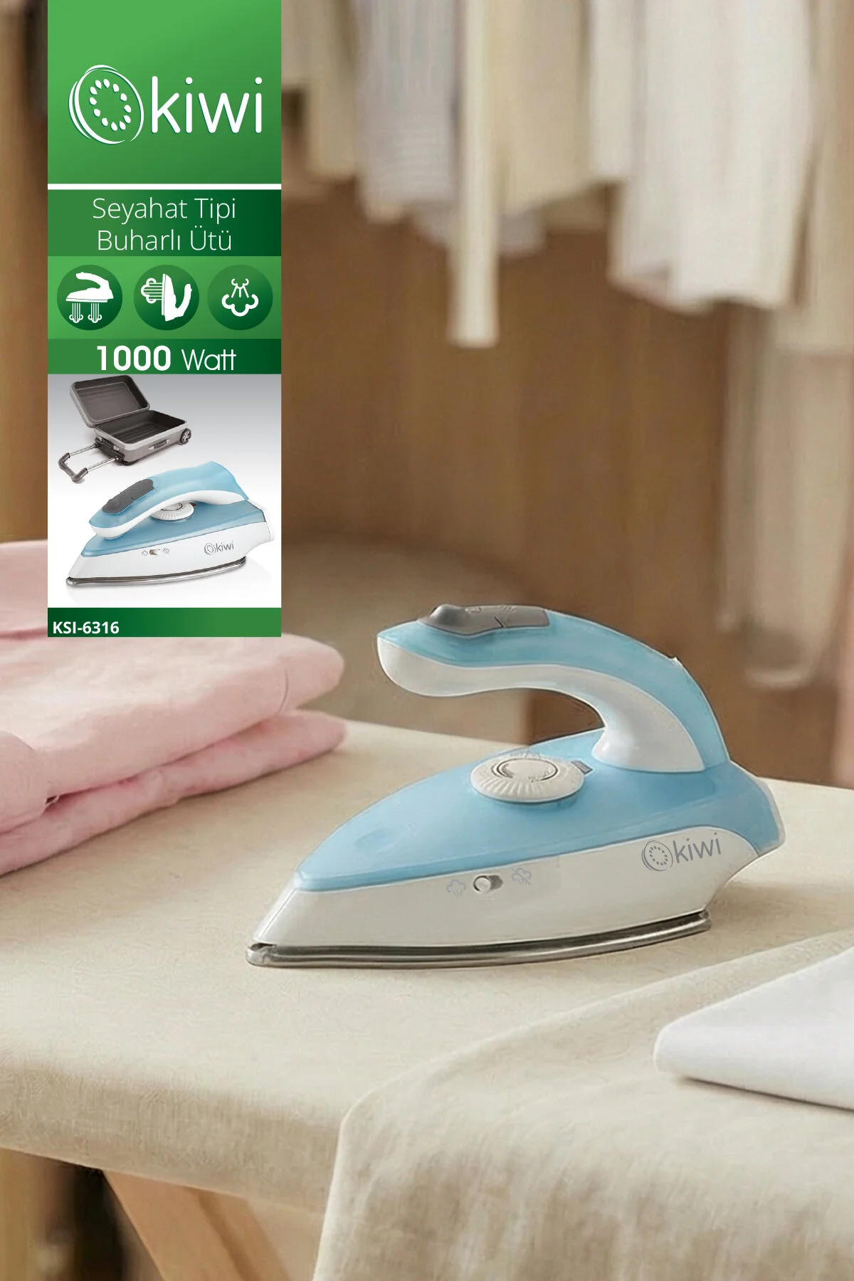 اتو بخار پایه استیل مسافرتی 6316 1000W اورجینال Kiwi