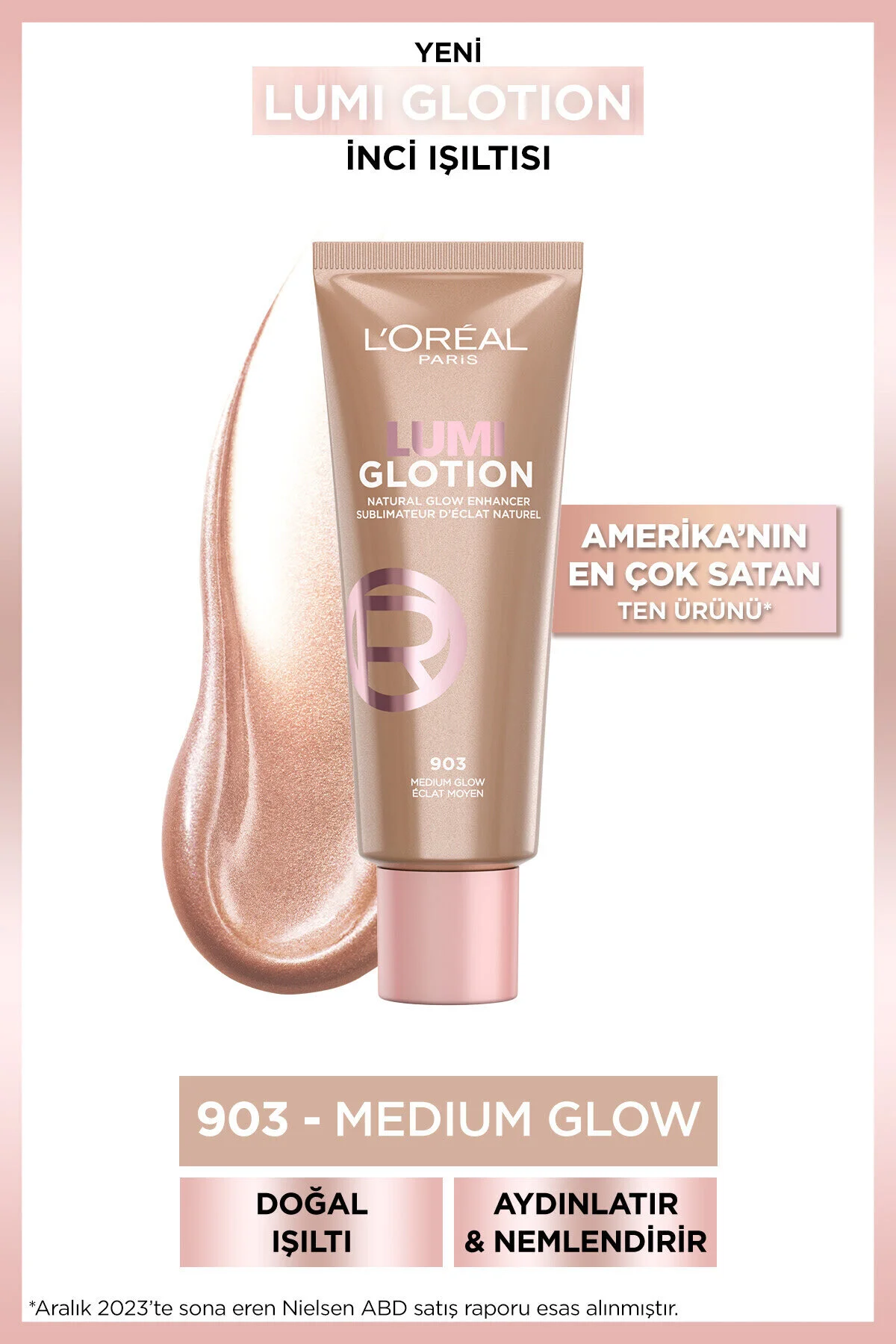 هایلایتر نود رنگ روشن‌کننده طبیعی گلوستیون All In One 903 درخشش متوسط 40 میلی‌لیتر L'Oreal Paris