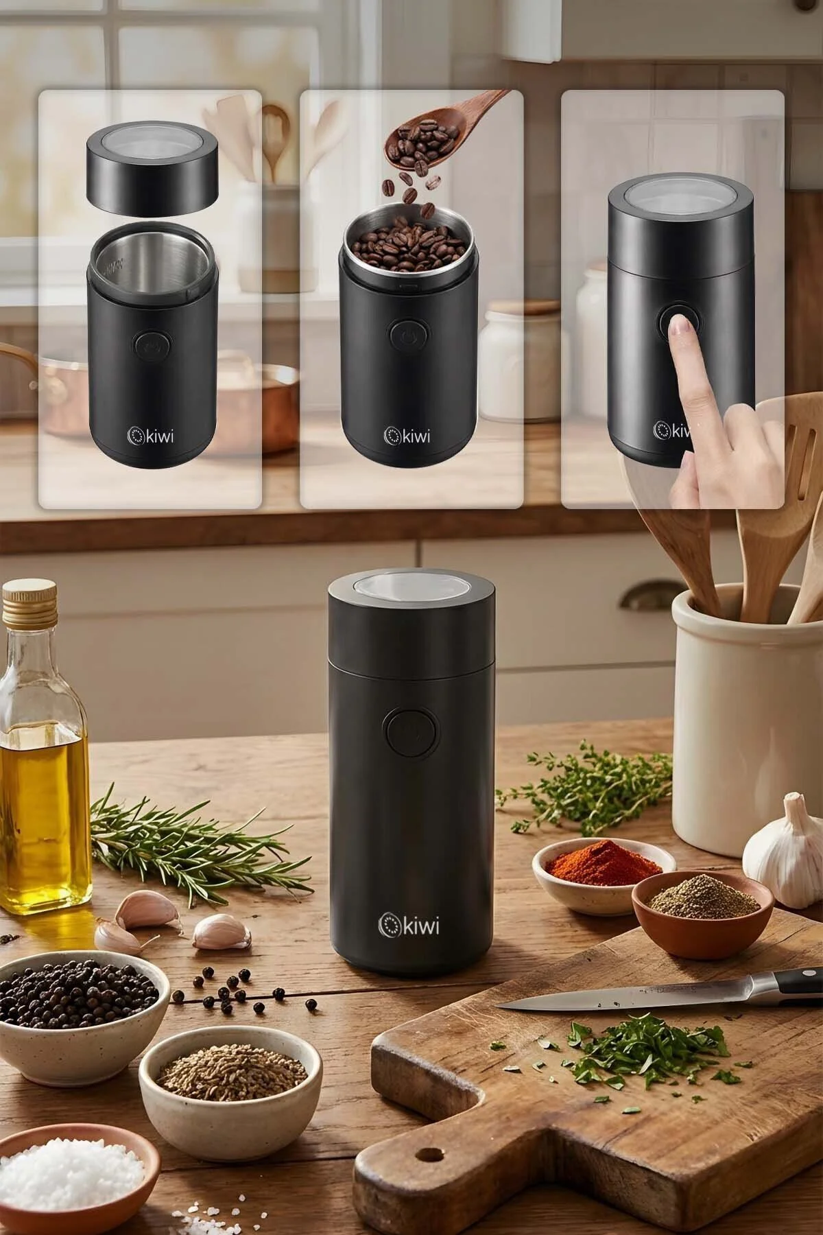 آسیاب قهوه الکترونیکی و ادویه مشکی KSPG 4820 اورجینال Kiwi
