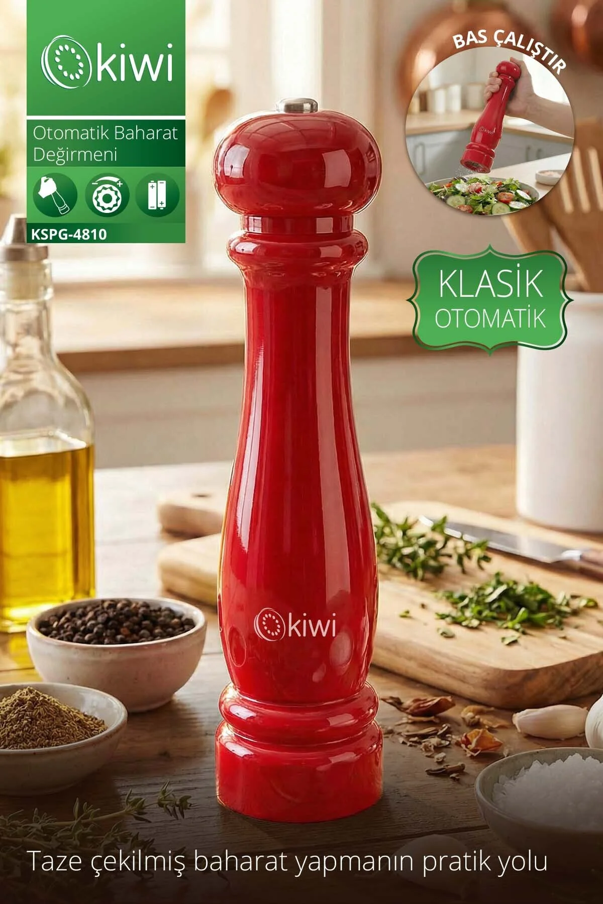 آسیاب دستی قهوه و ادویه قرمز چرخ کیوی اورجینال Kiwi
