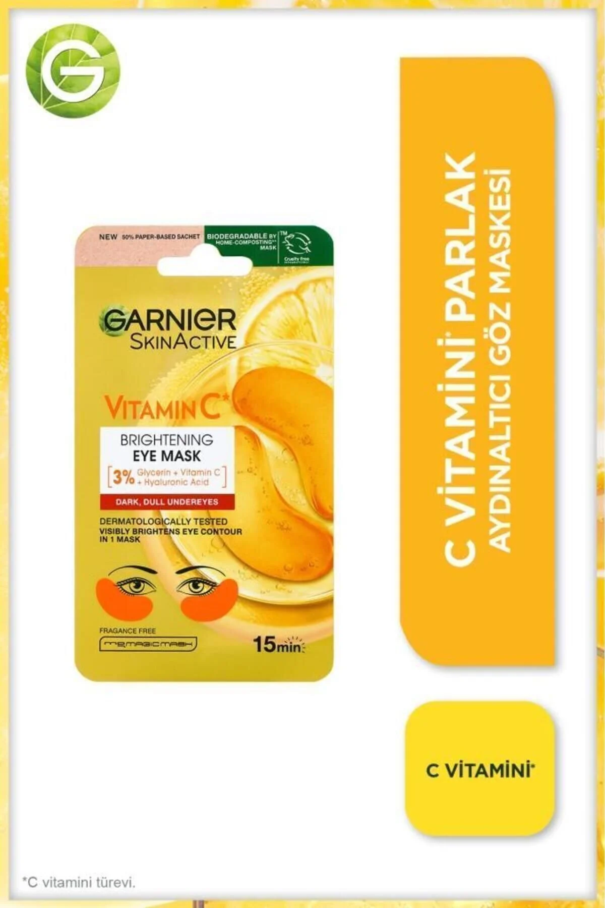 ماسک چشم روشن ویتامین C گلیسیرین اسید هیالورونیک Garnier