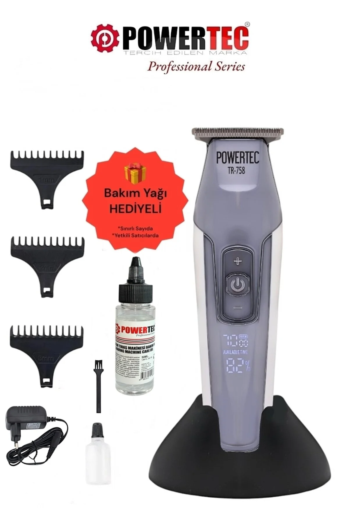 ماشین اصلاح خاکستری برقی Tr 758 حرفه ای ریش 01 میلی متر نزدیک به صفر پاورتچ  Powertec