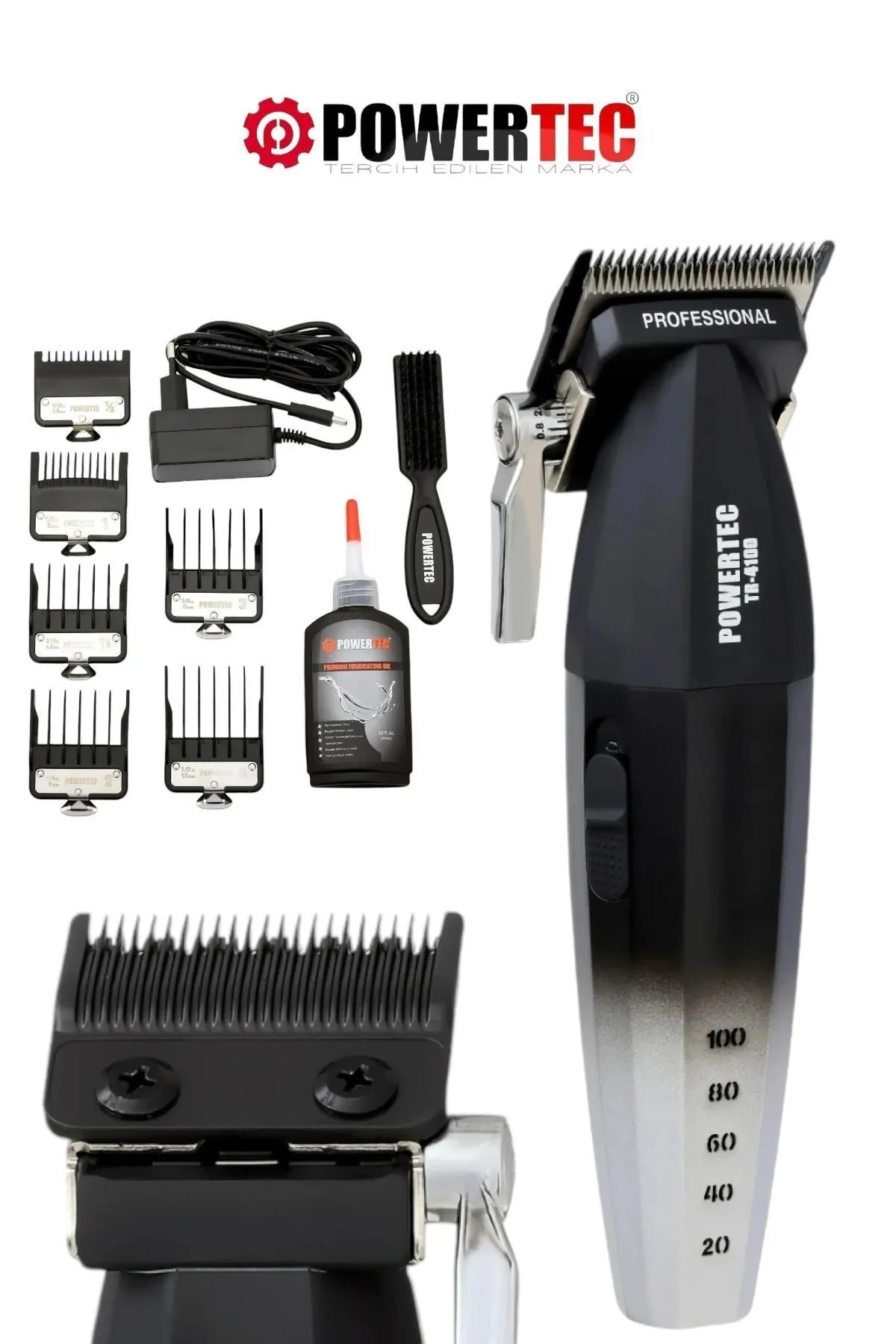 ماشین اصلاح سیاه برقی Tr 4100 ریش حرفه ای پاورتچ  Powertec
