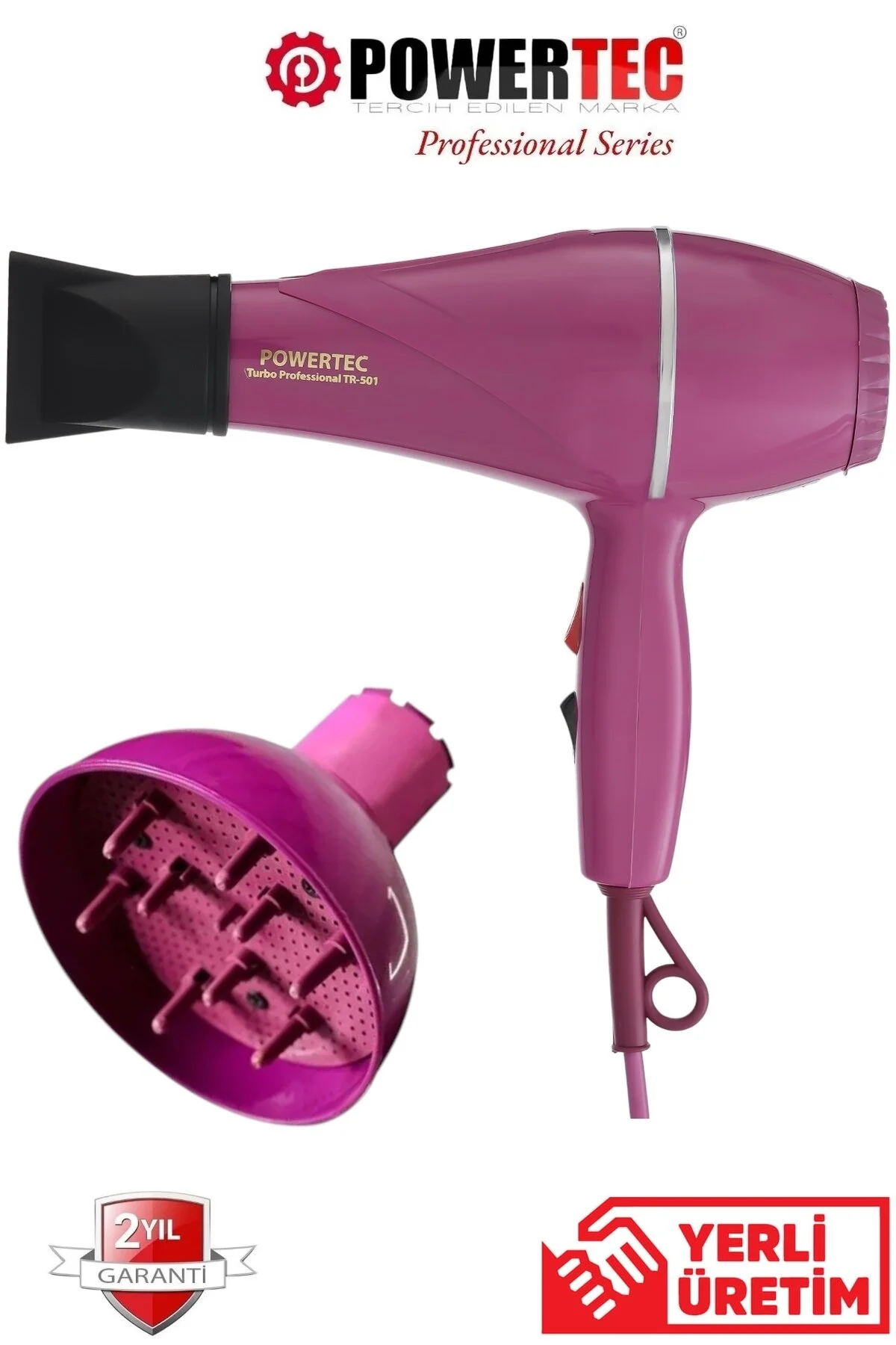 سشوار بنفش برقی خشک کن حرفه ای و دمنده 2500 وات آرایشگاه تحت عنوان Tr501+ پاورتچ  Powertec