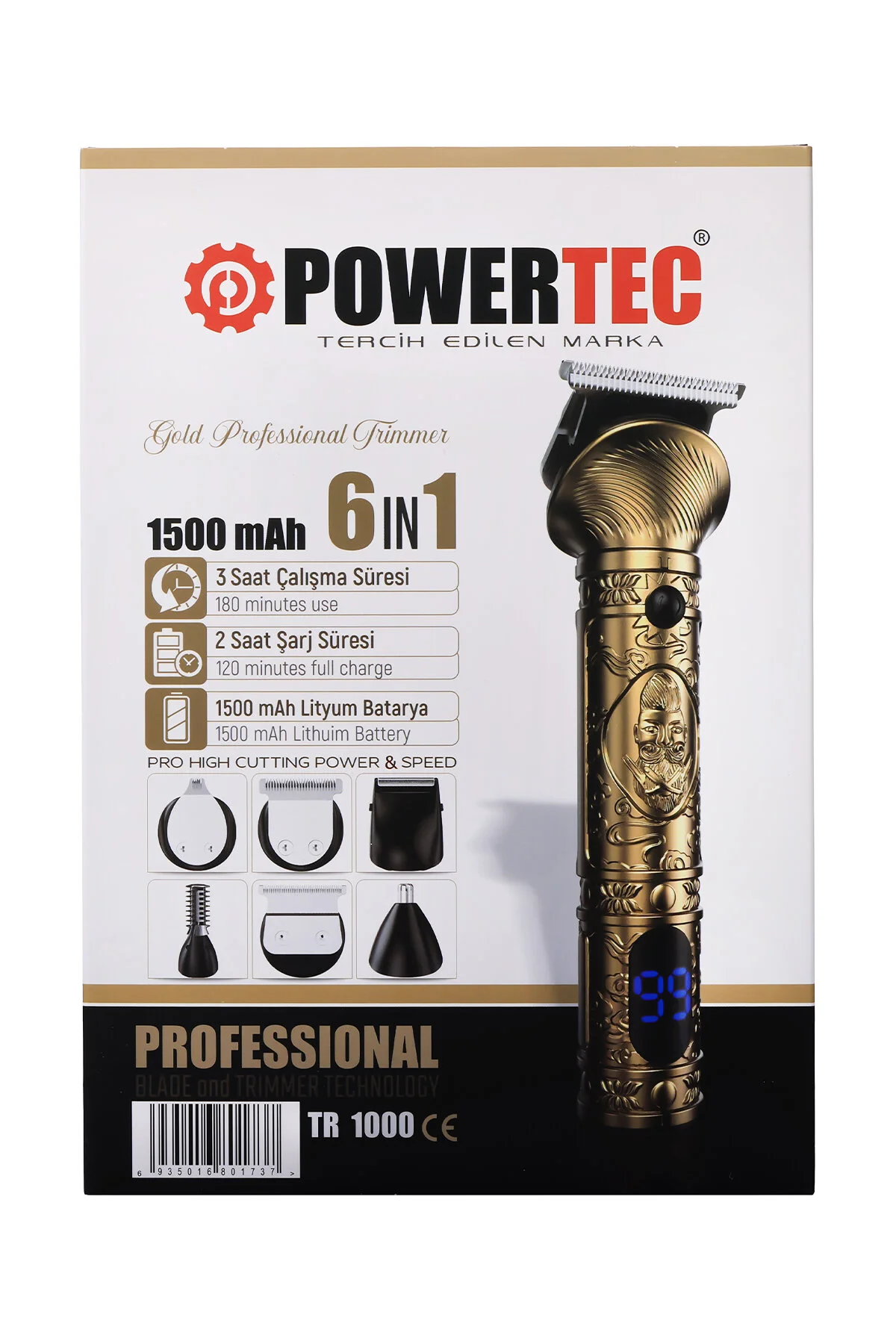 ماشین اصلاح طلایی مردانه برقی Tr 1000 14 عنوان کیت مراقبت مو موی ریش بینی پاورتچ  Powertec