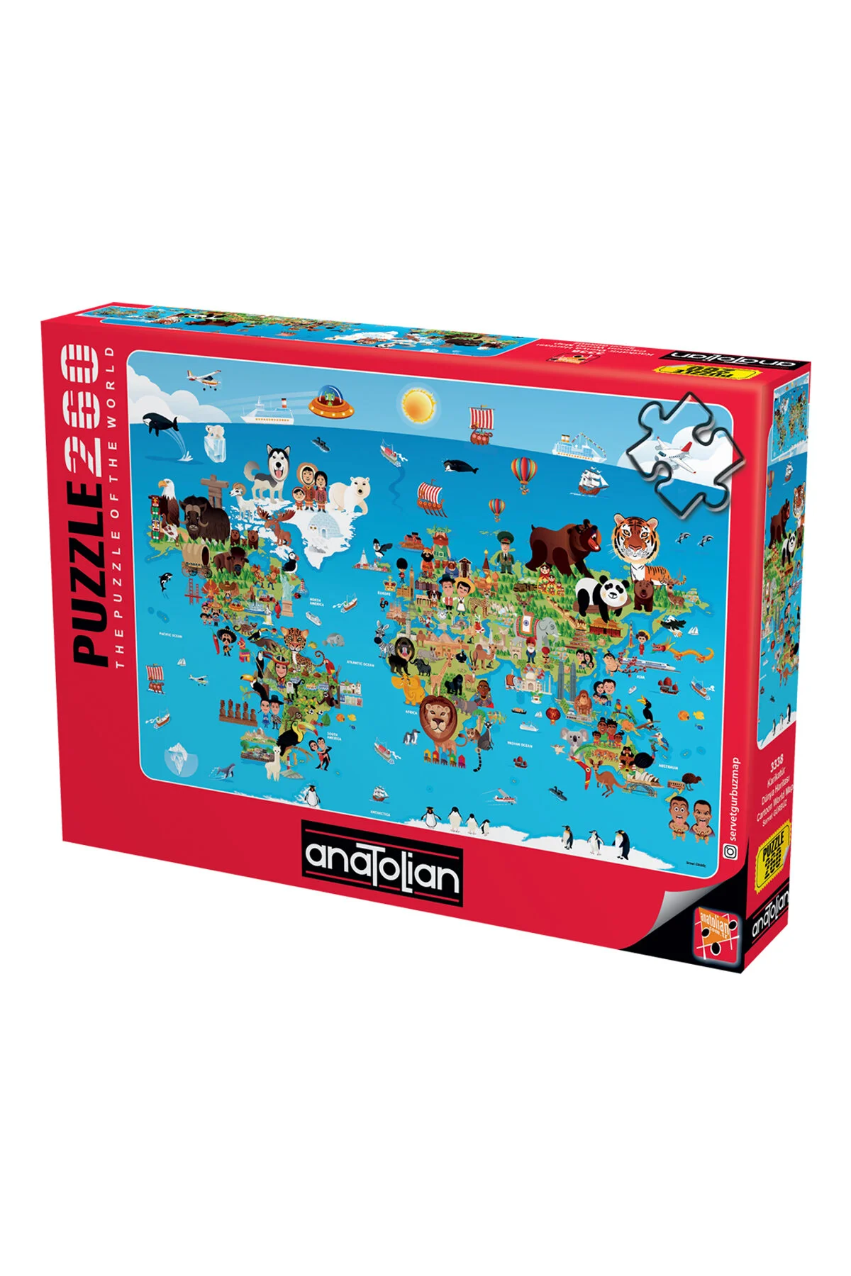 پازل اره منبت کاری مویی 260 XL PIECE CARTOON WORLD MAP 3338 از ترکیه Anatolian Puzzle