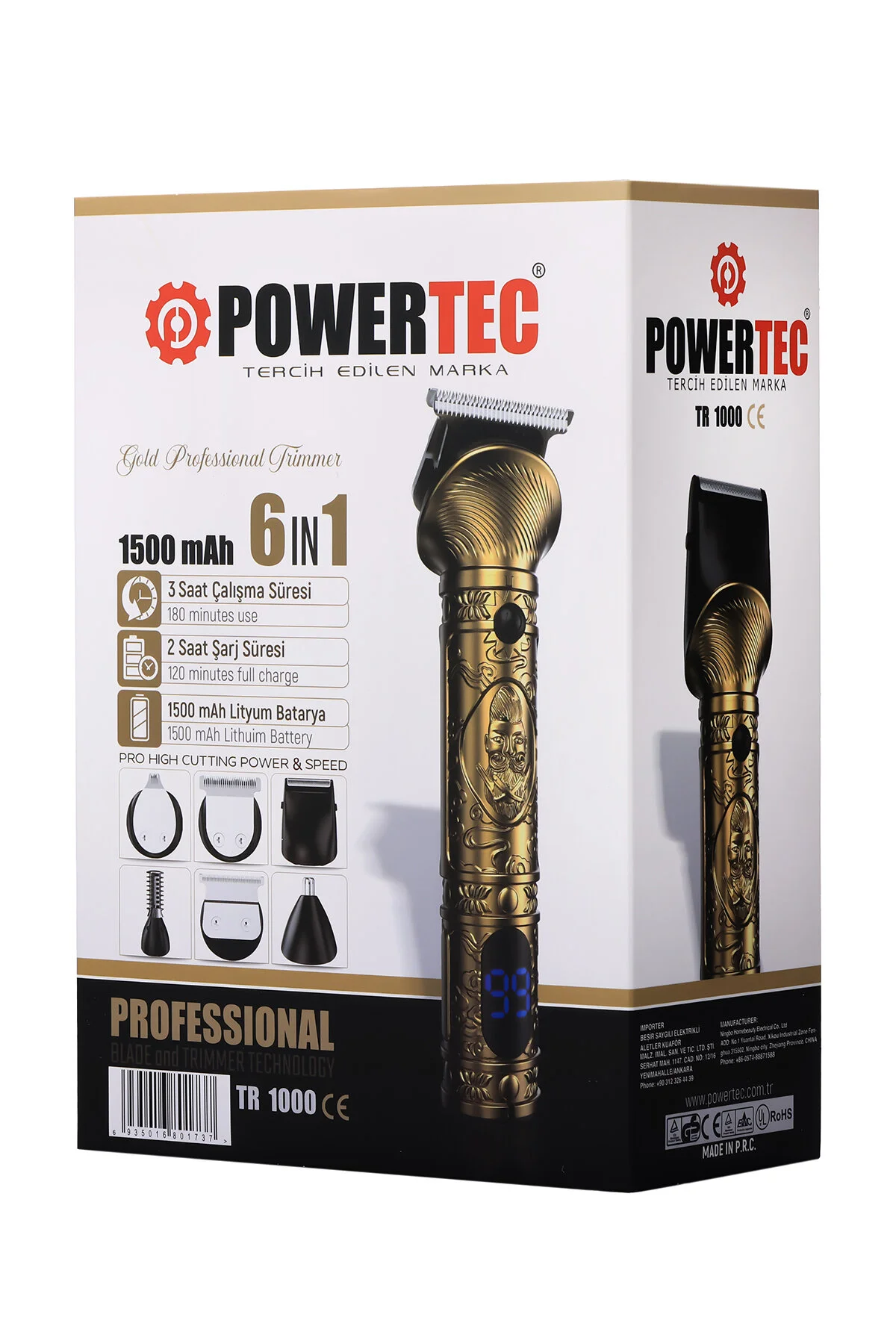 ماشین اصلاح طلایی مردانه برقی Tr 1000 14 عنوان کیت مراقبت مو موی ریش بینی پاورتچ  Powertec