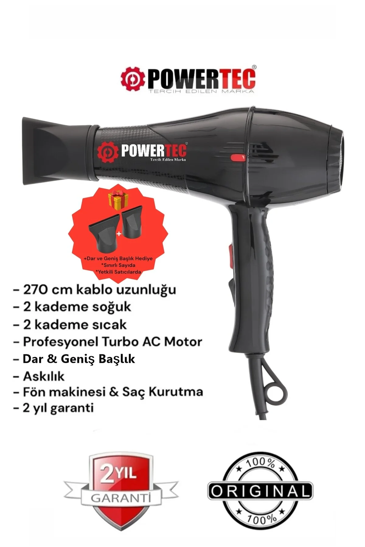 سشوار سیاه برقی Tr 701 خشک کن حرفه ای 2500 در هر پاورتچ  Powertec