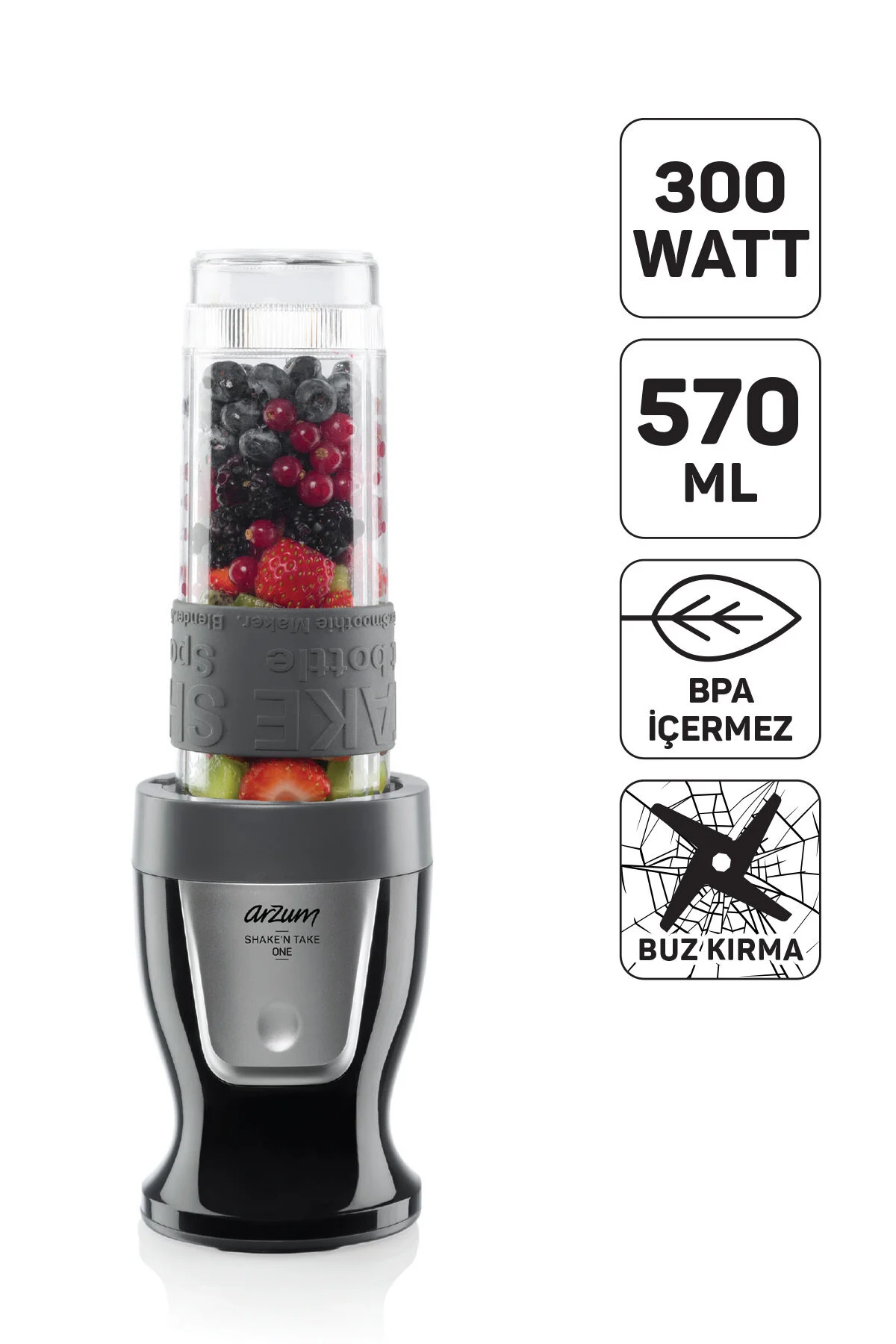 مخلوط کن شخصی SHAKE'N TAKE ONE PERSONAL SMOOTHIE BLENDER ICE CRUNCH 300W 570ML BOTTLE مشکی AR1120 اورجینال Arzum