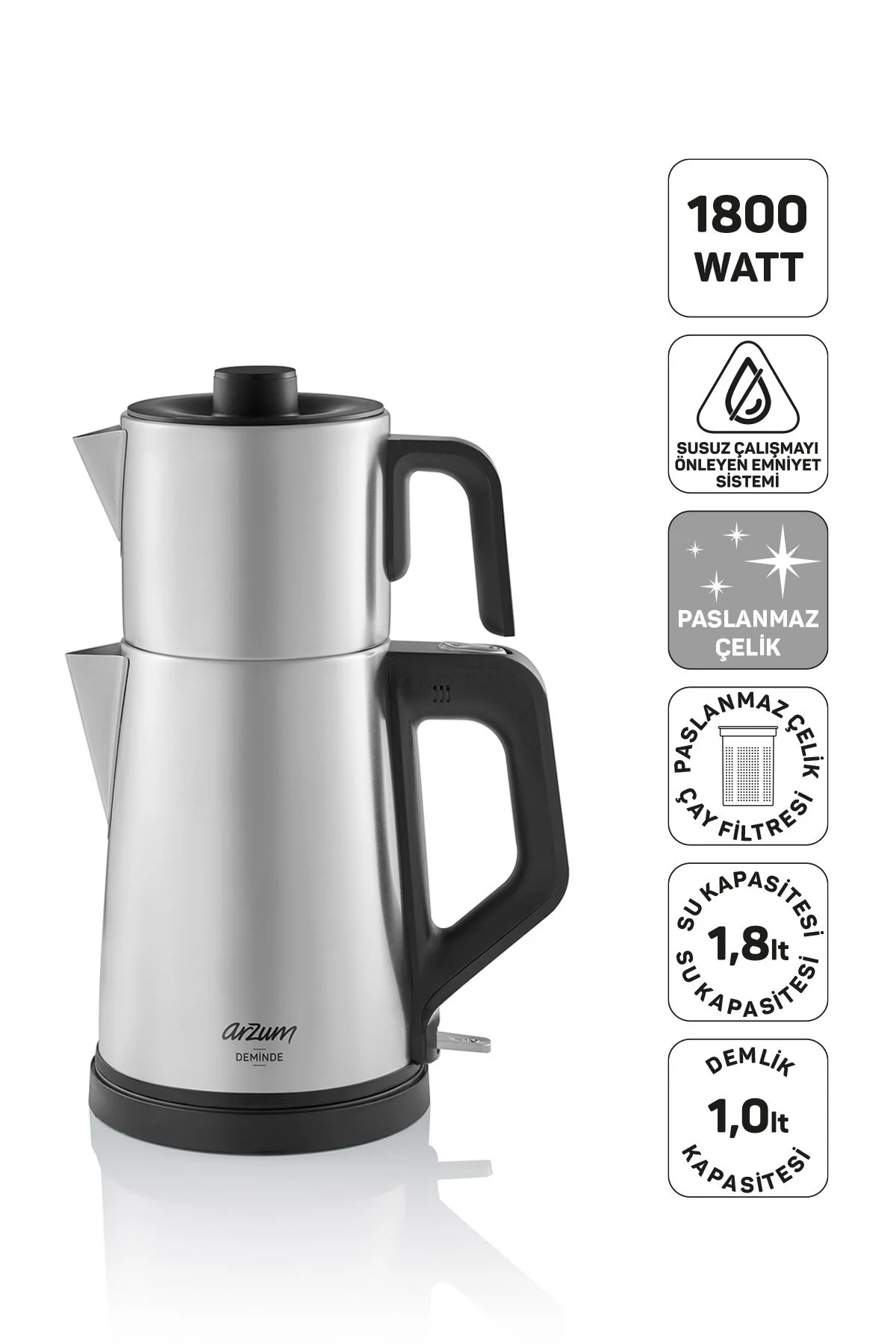 چای ساز دستگاه 1800W اینوکس AR3129 Arzum