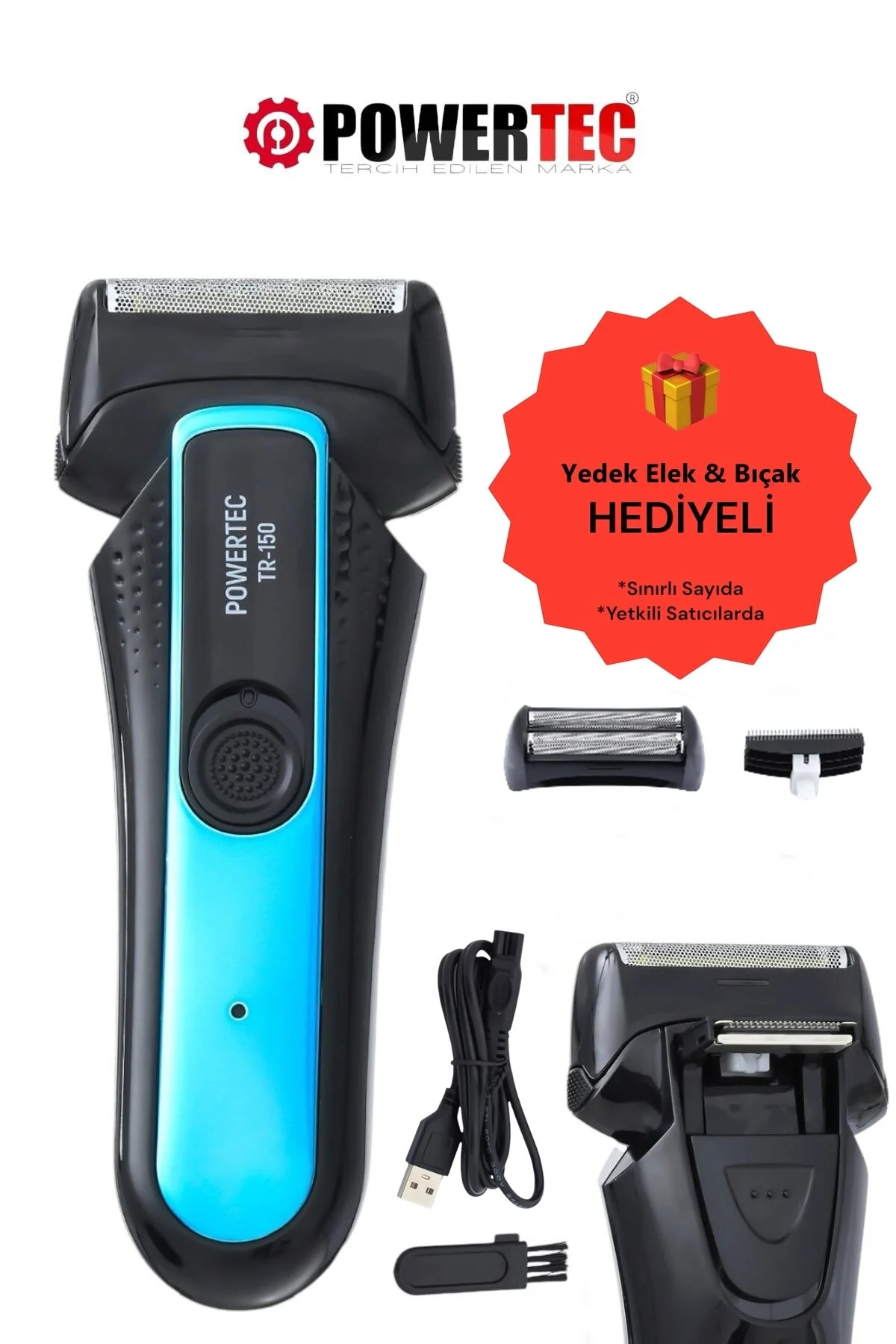 ماشین اصلاح سیاه مردانه برقی Tr 150 حرفه ای روزانه ریش ساینککایدی و مراقبت از پاورتچ  Powertec