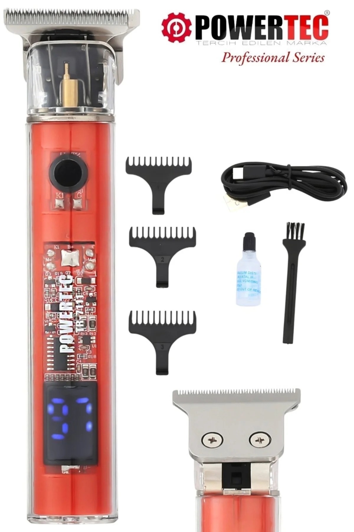 ماشین اصلاح قرمز برقی دستگاه طراحی Tr 7111 Beard Nape پاورتچ  Powertec