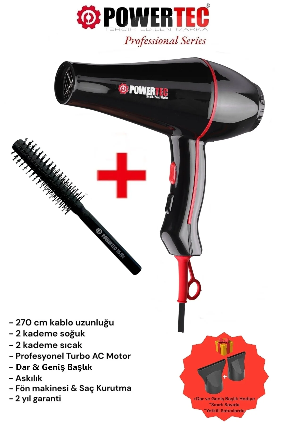 سشوار سیاه برقی Tr 601 خشک کن حرفه ای و کردن مو + ضربه پاورتچ  Powertec