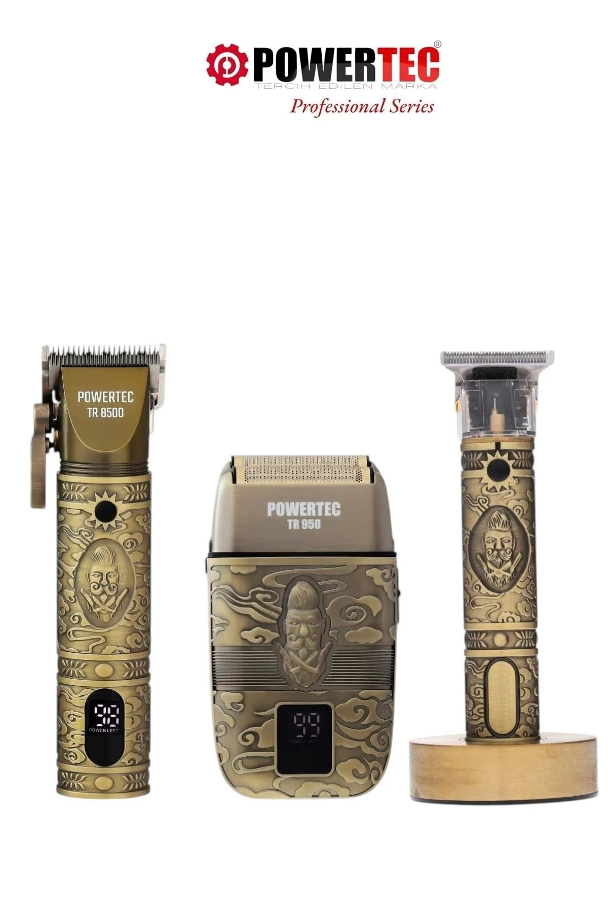 ماشین اصلاح زرد برقی 3Lu Set Tr 8500 برش مو +Tr 1818 Beard Nape Daight 950 دستگاه تراشیدن ریش روزانه پاورتچ  Powertec