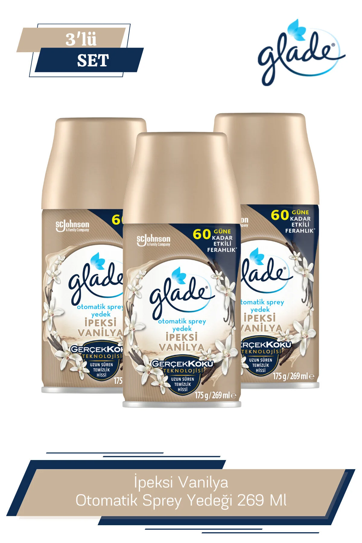 بوگیر و تصفیه کننده هوا اسپری اتوماتیک اتاق مجدد عطر ابریشمی وانیل 3 x 269 میل Glade