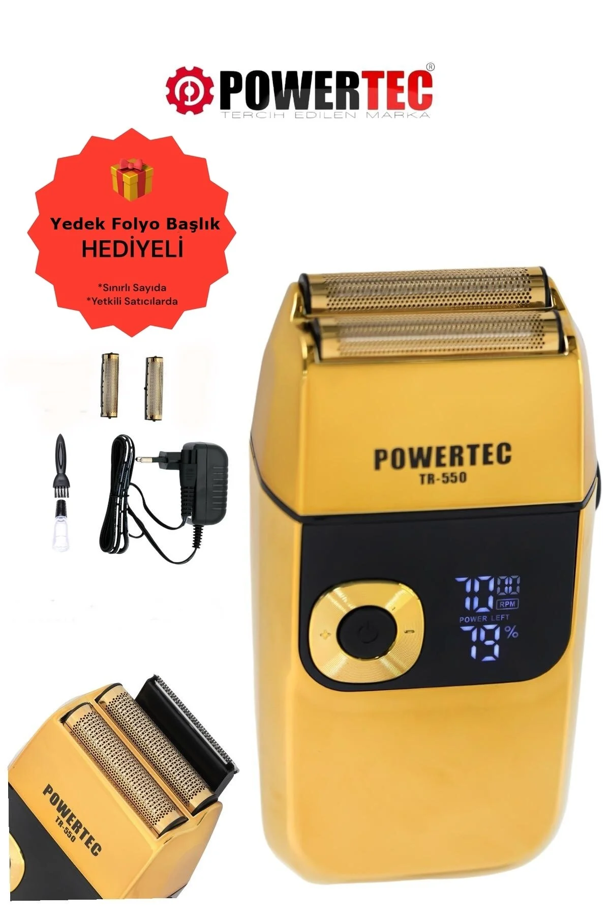 ماشین اصلاح طلایی برقی Tr 550 شارژ روزانه ریش Finekaydi Shaving Sensitive Titary Rotary پاورتچ  Powertec