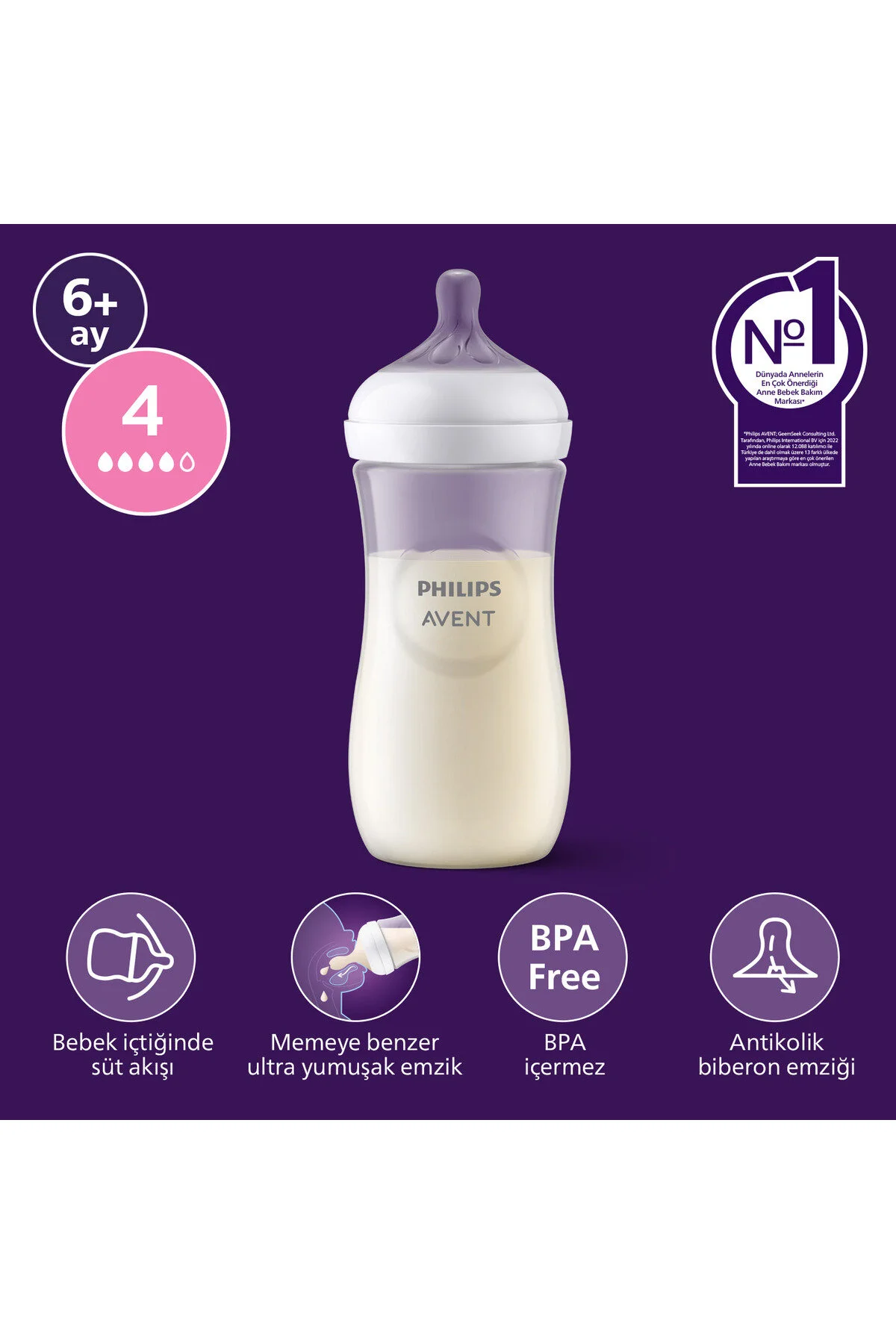 شیشه پاسخ طبیعی بطری PP 3 ماه 01 Philips Avent