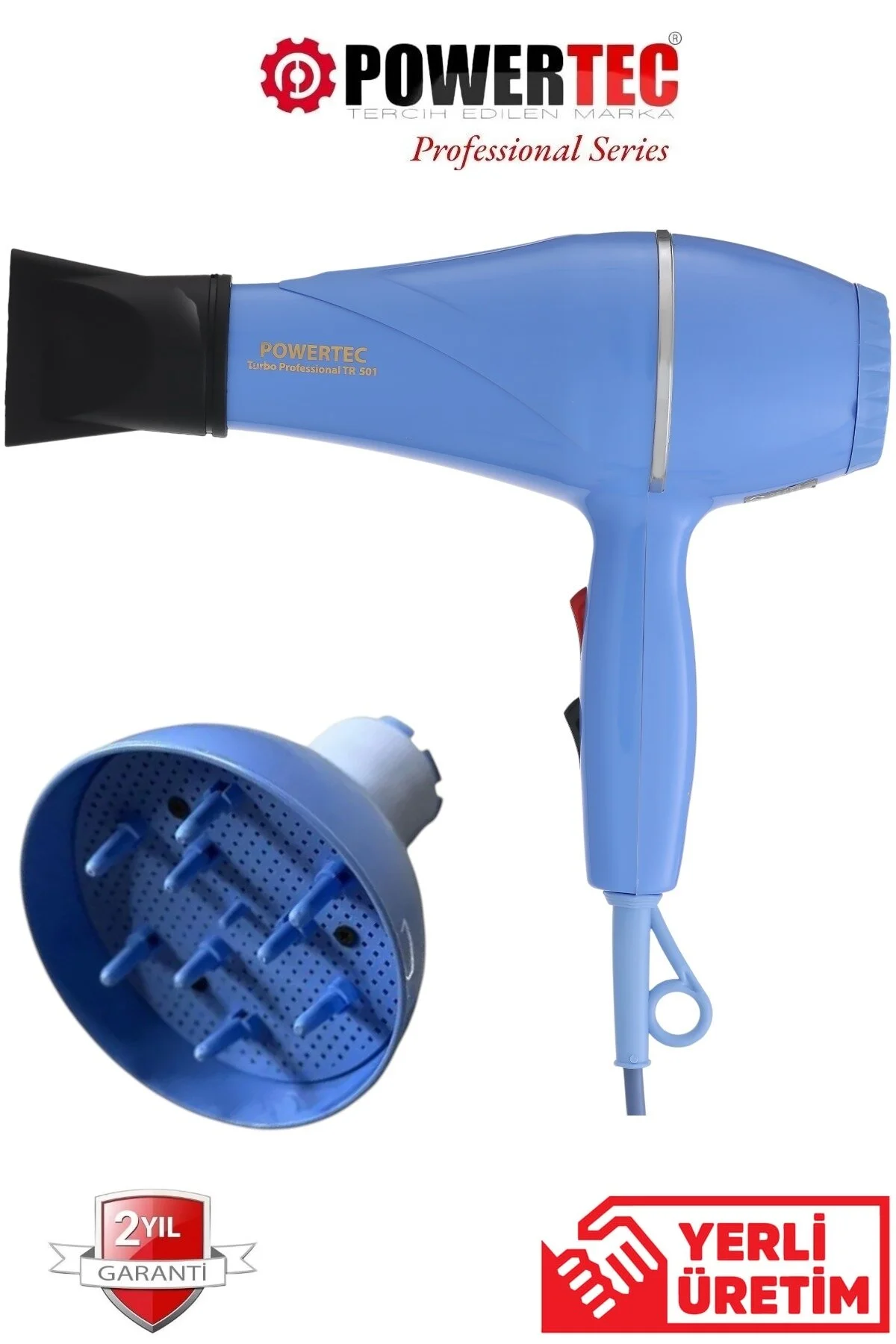 سشوار آبی برقی Tr501+2500 وات خشک کن حرفه ای و دمنده پاورتچ  Powertec