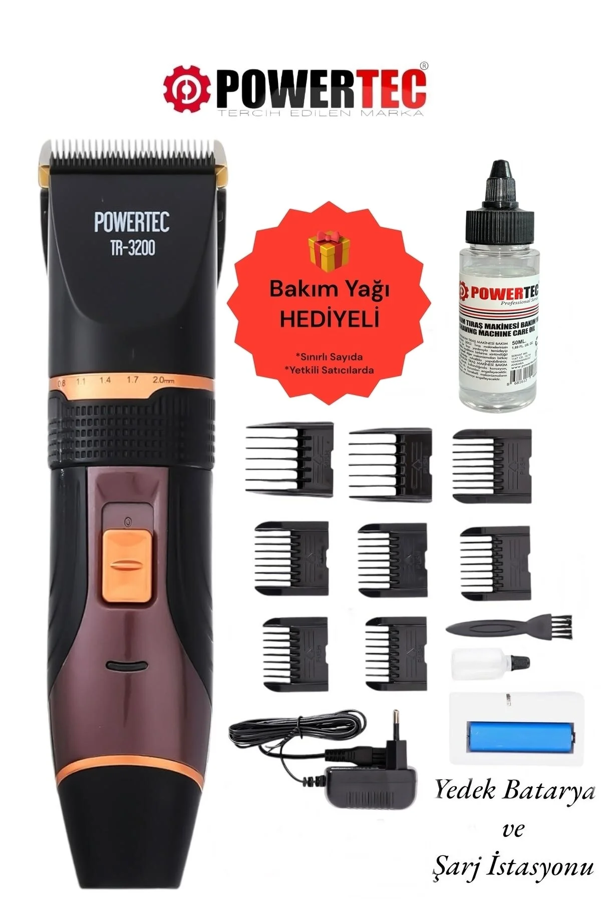 ماشین اصلاح سیاه برقی Tr 3200 ریش تراش موی حرفه ای پاورتچ  Powertec