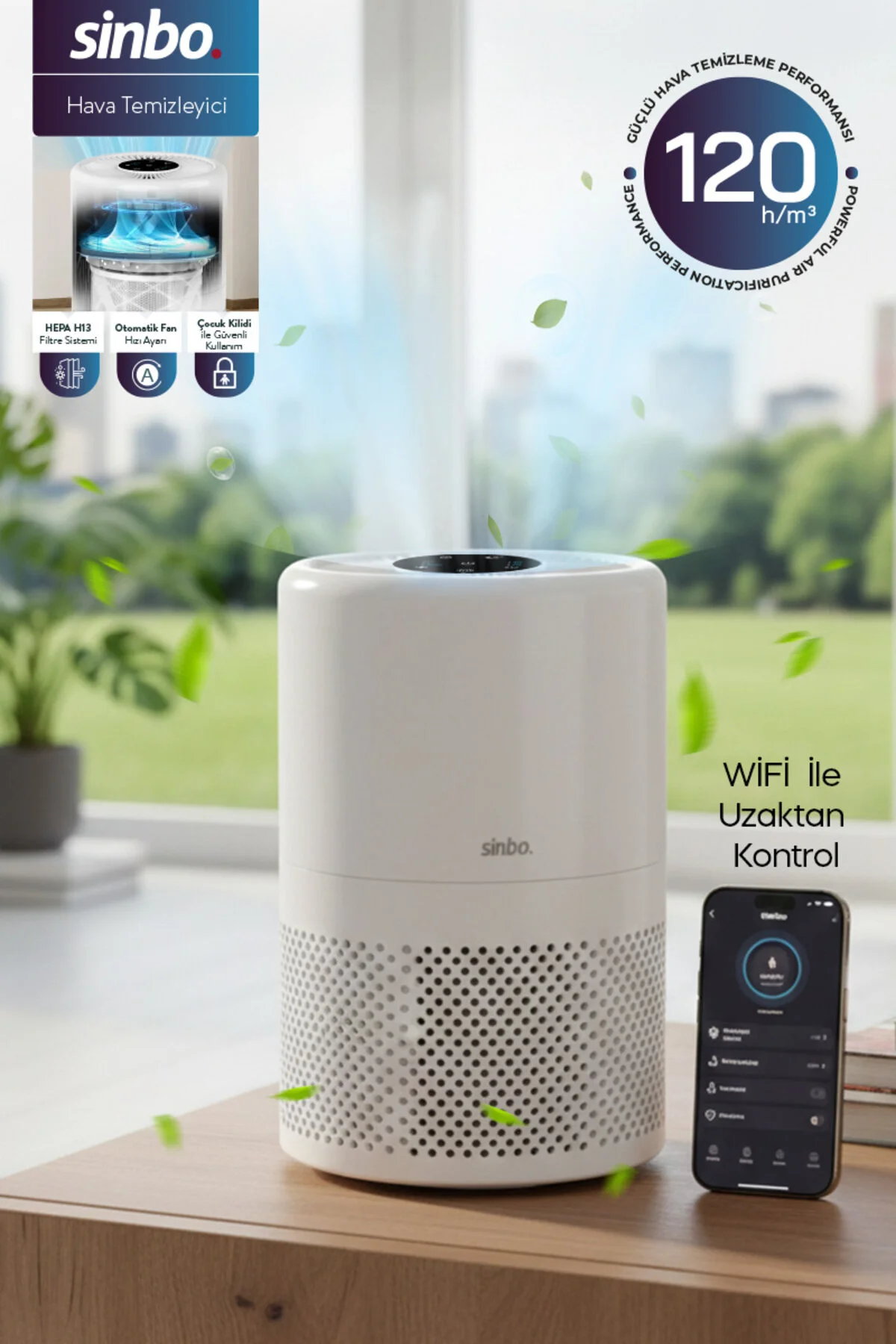 تصفیه کننده هوا دستگاه SAP 5508 SMART H13 WIFI با فیلتر هپا اورجینال Sinbo
