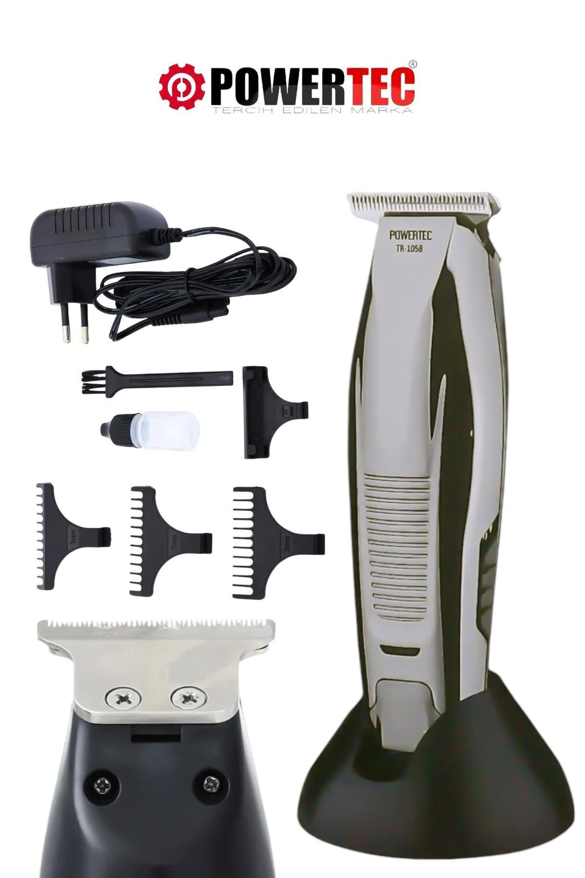 ماشین اصلاح نقره‌ای برقی Tr 1058 ریش موی Nae پاورتچ  Powertec