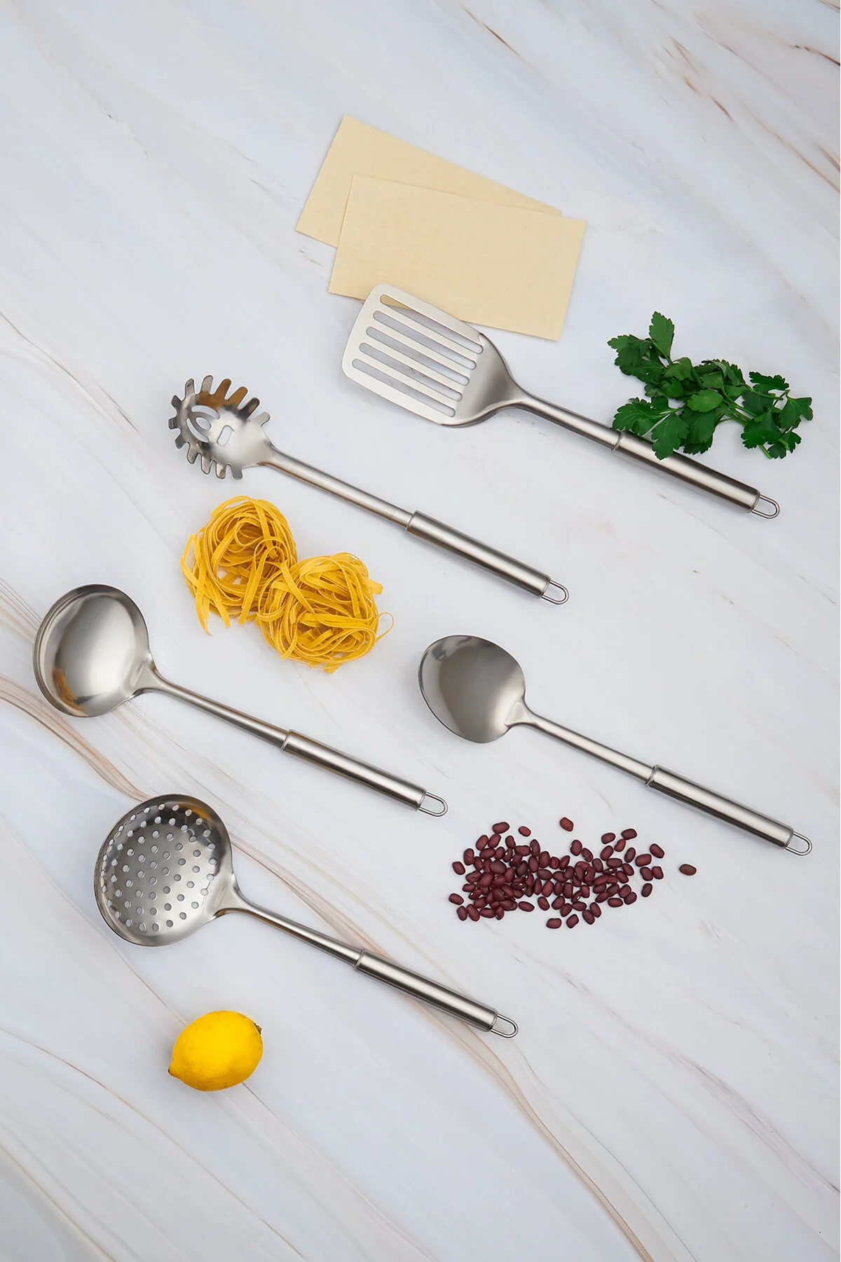 ست سرو نقره‌ای سرویس کفگیر و ملاقه 5 پارچه مستر آبی کاراجا Karaca