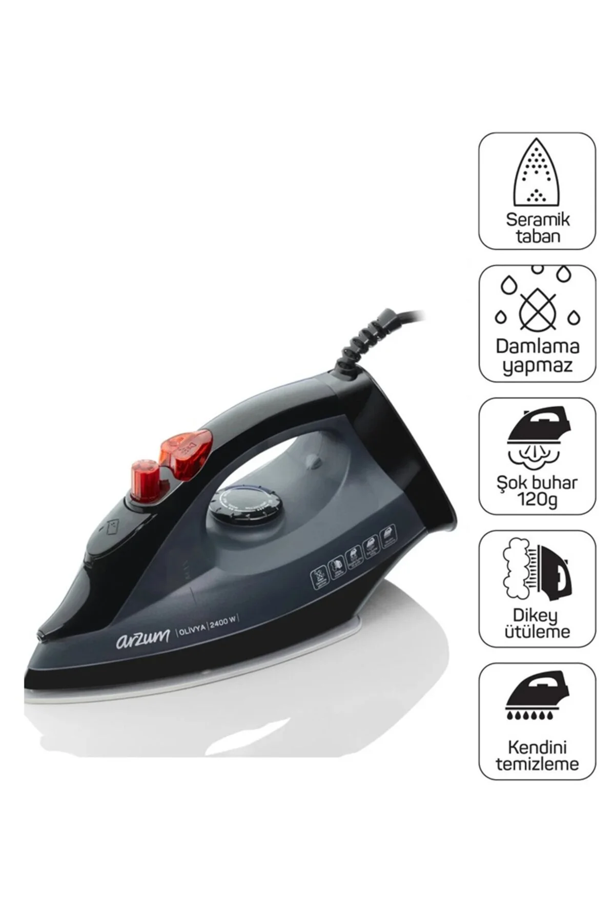 اتو بخار کفی سرامیک OLIVYA STEAM IRON 2400W AR684 اورجینال Arzum