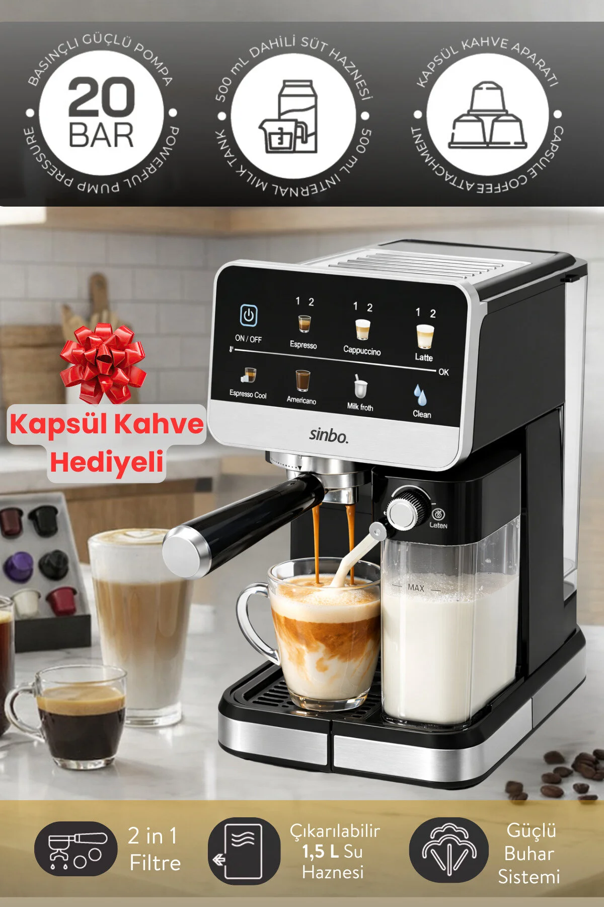 اسپرسوساز اتوماتیک ۲۰ بار ۱.۵ لیتری سینبو – مدل SCM-2996Pro