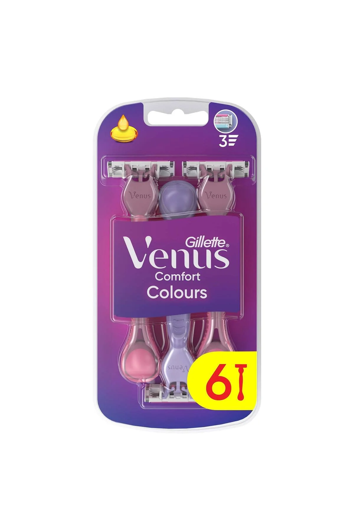 تیغ اصلاح زنانه یکبار مصرف 3 رنگی بسته 6 عددی گیلاتا وانوس Gillette Venus
