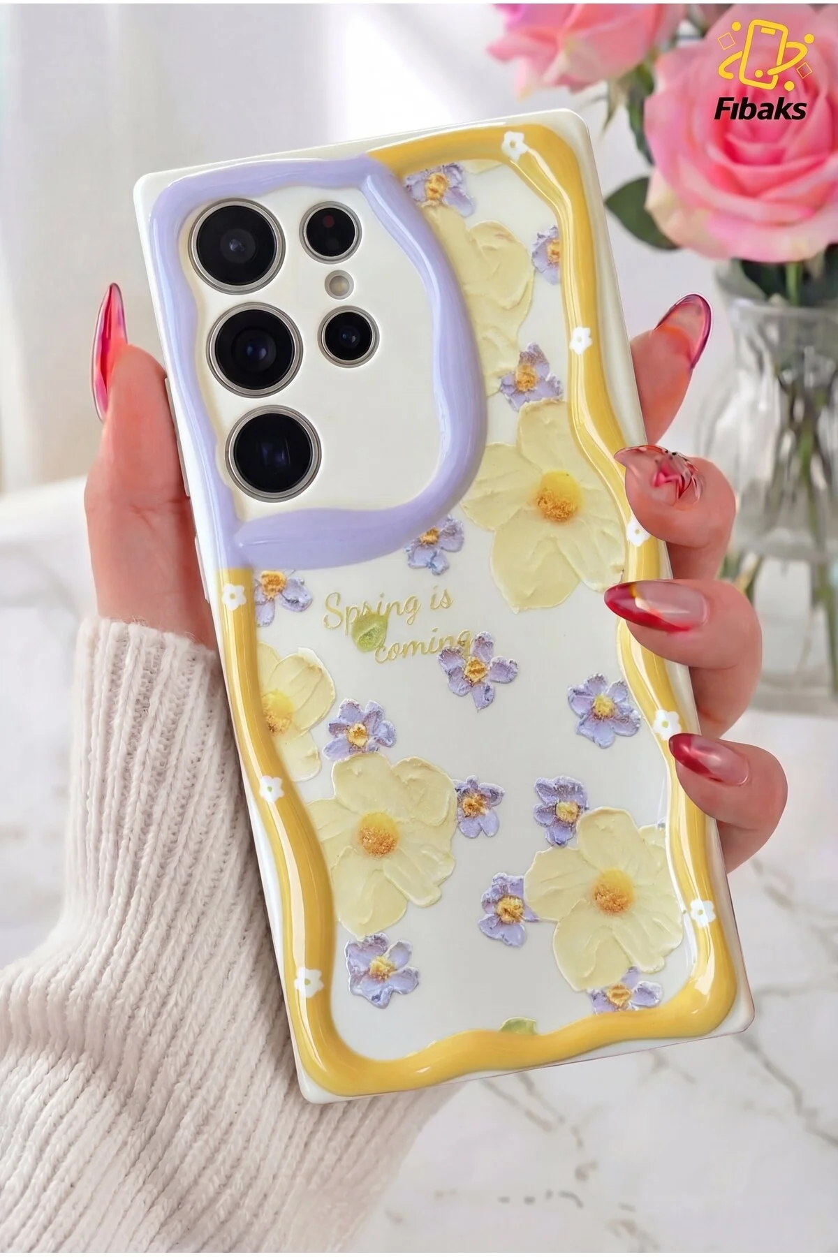 کاور و قاب محافظ دوربین طرح دار SAMSUNG GALAXY S24 ULTRA CASE پوشش سیلیکونی رنگی گل دیزی Fibaks